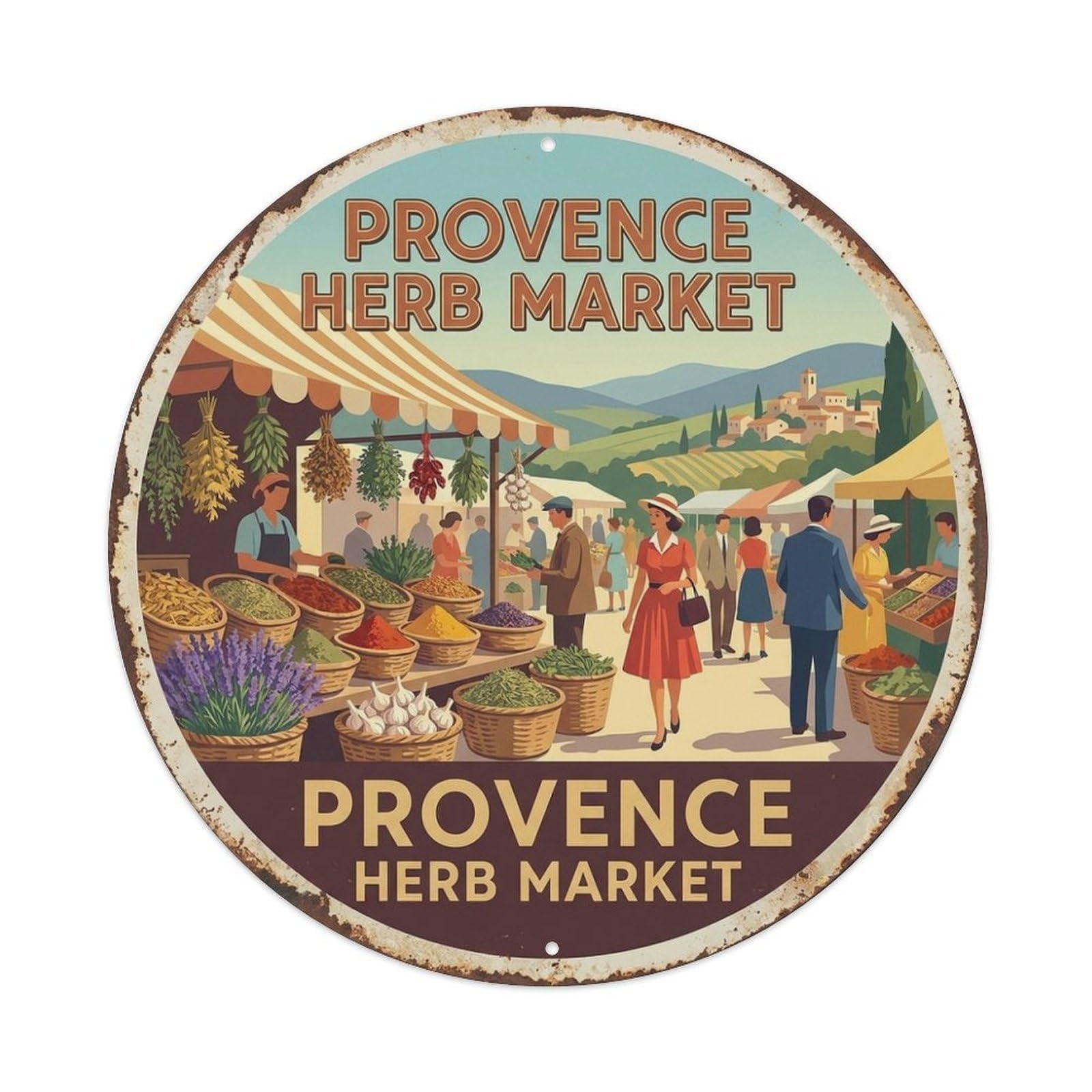 Culinary Travel Herb Market Provence France Metal Tin Sign