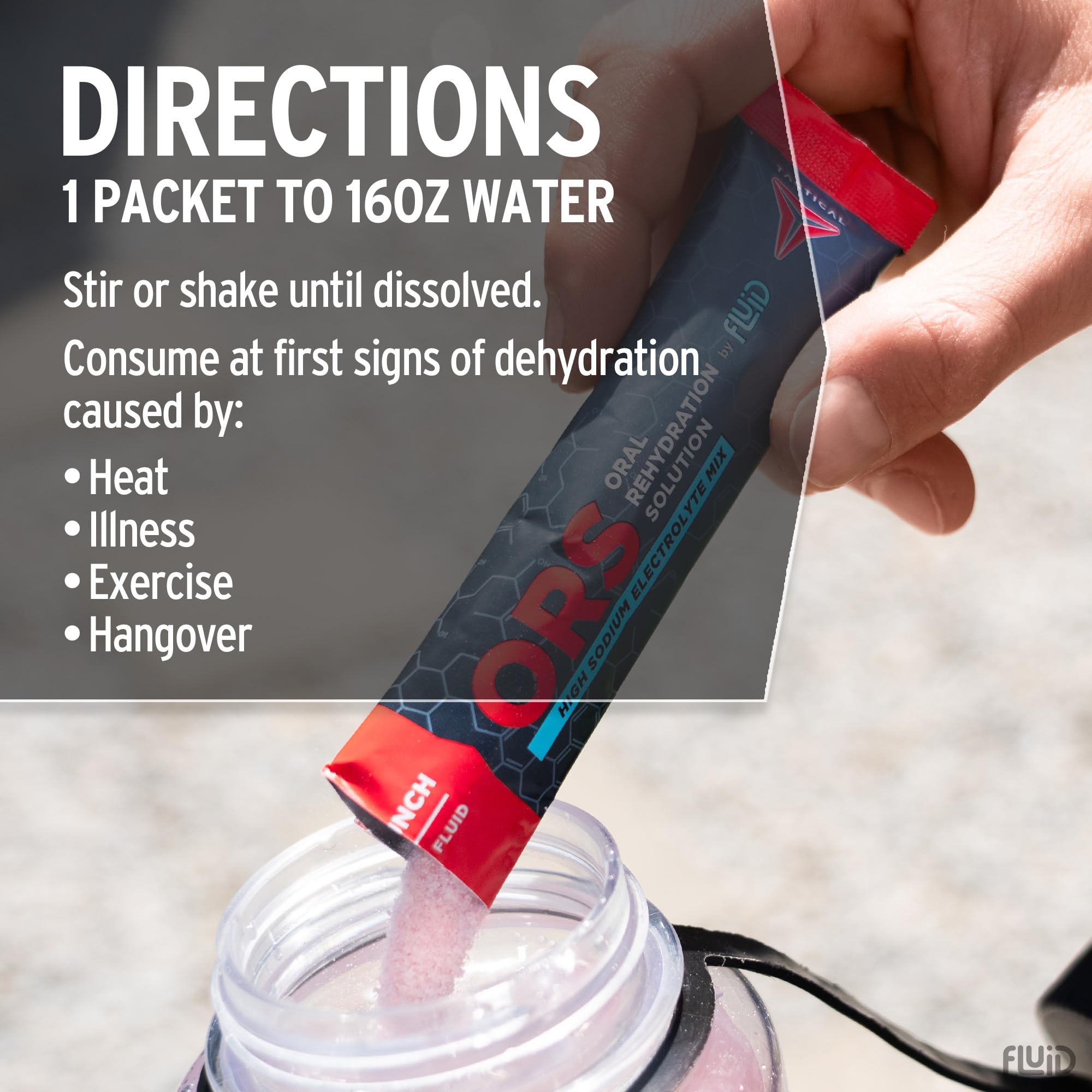 Fluid Tactical - ORS (solution de réhydratation orale), récupération plus rapide, électrolytes de déshydratation extrême, lot de 12