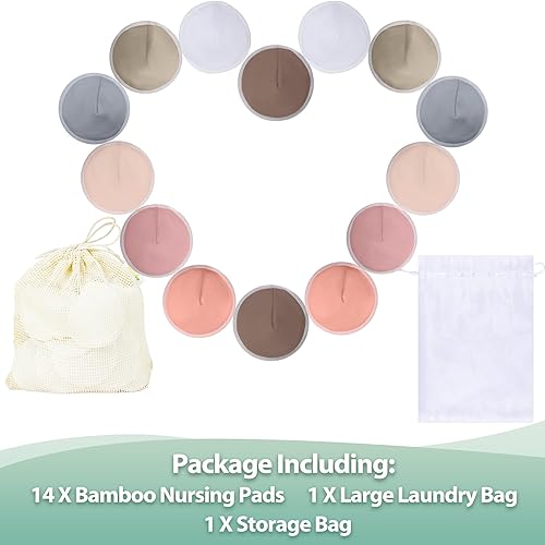Miniatura 15 de wegreeco Almohadillas para lactancia materna (paquete de 14) + bolsa de lavandería y bolsa de almacenamiento de viaje, opción de 4.7 pulgadas, Pasta