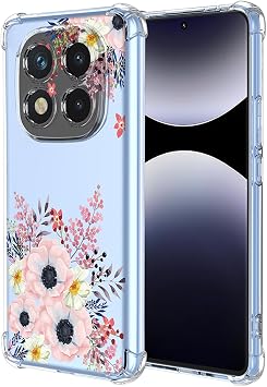 ILING Case for Xiaomi Redmi Note 14 Pro 4G Ultra Thin Elegant Flowers and Cute Cartoon Pattern Women's Mobile Phone Case Soft Silicone Transparent TPU Shockproof Protective Case Camellia
