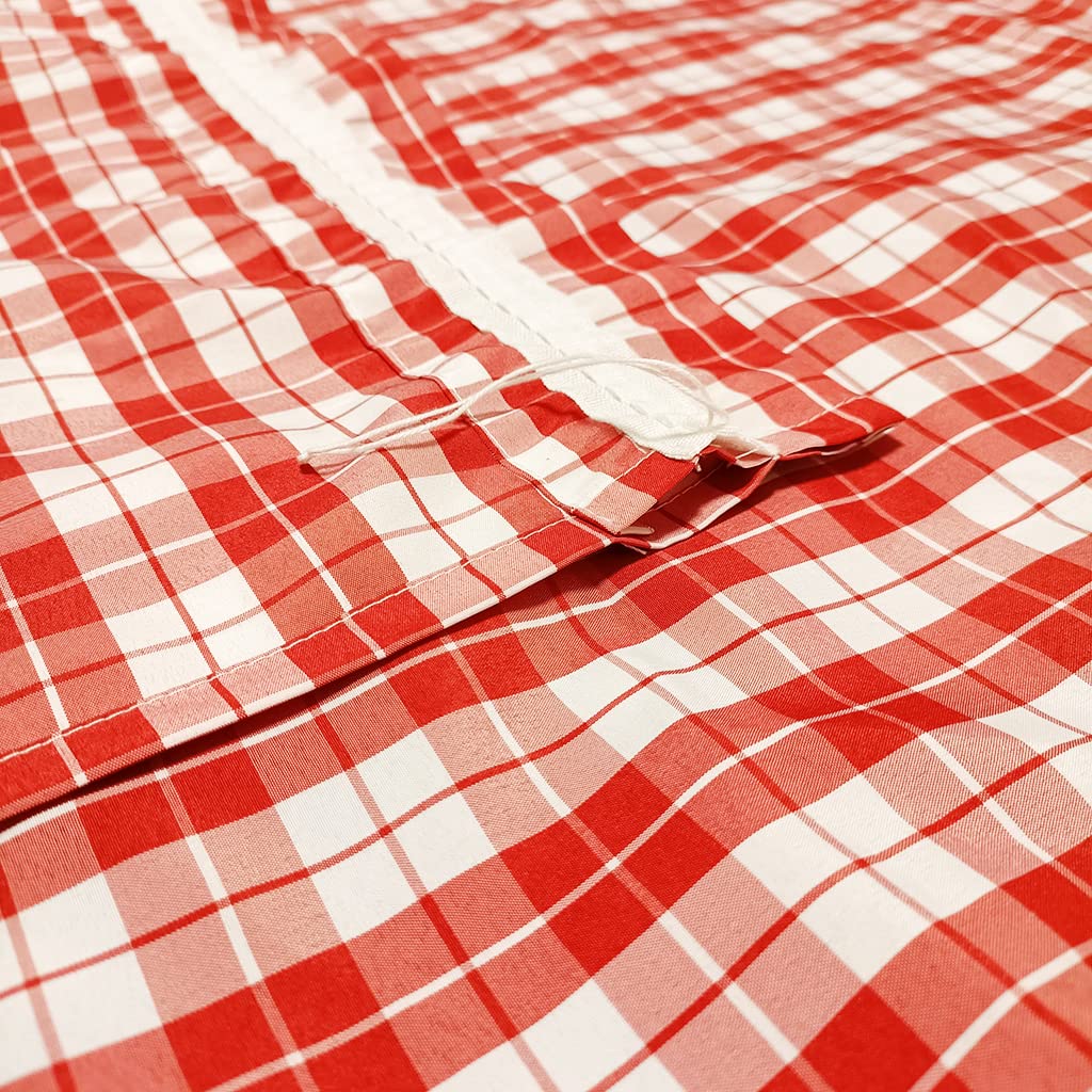 Tende opache con motivo a quadretti, tende per casa di campagna, tende per salotto con nastri e cordoncino e arricciatura (A x L 100 x 80 cm, Rosso) Confezione da 2