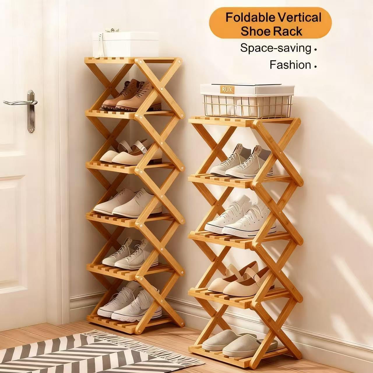 Scarpiera verticale stretta, scarpiera portatile pieghevole a 7 ripiani, senza installazione, scarpiera autoportante per corridoi, camere da letto, soggiorno, angoli e piccoli spazi (7 ripiani)