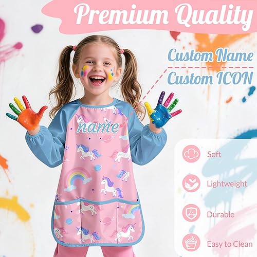 Miniatura 5 de Bata de arte personalizada para niños con nombre para niños pequeños, impermeable, manga larga, delantal de pintura lavable