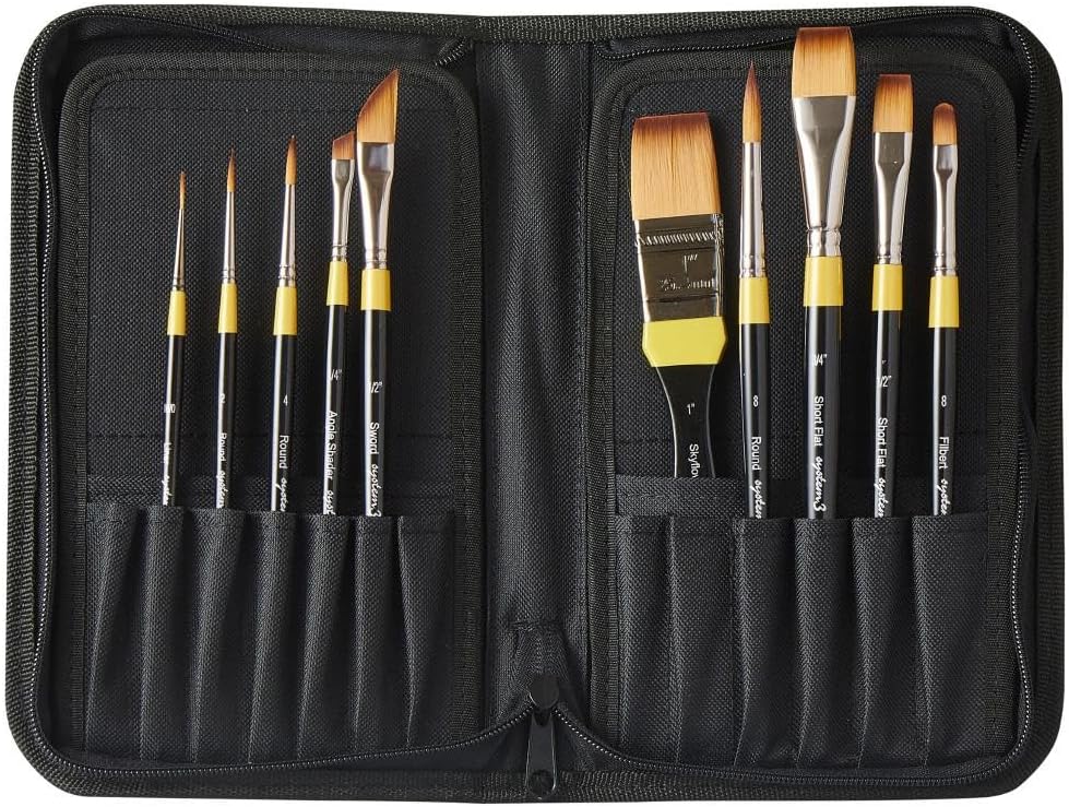 Daler Rowney System3 Synthetic Hair Short-Handle Classic Acrylic Brush Set in Zip Case