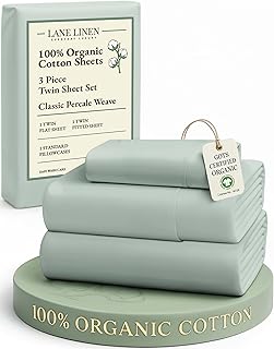 LANE LINEN 100% Organic Cotton Twin Bed Sheet Set, Soft & Comfy Low Pill...