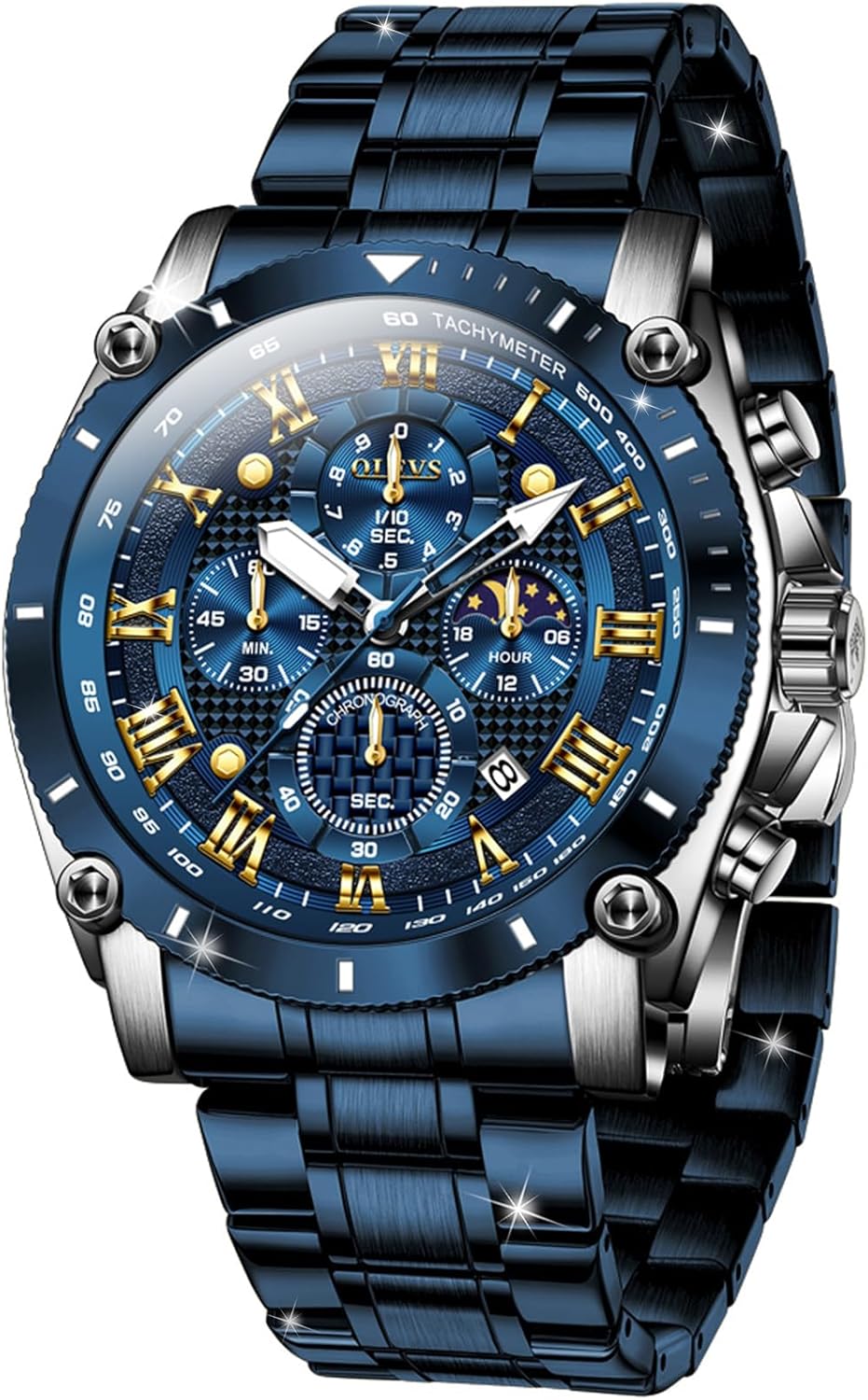 OLEVS Mens Watch Chronograph Luxury Diamond Dress Business