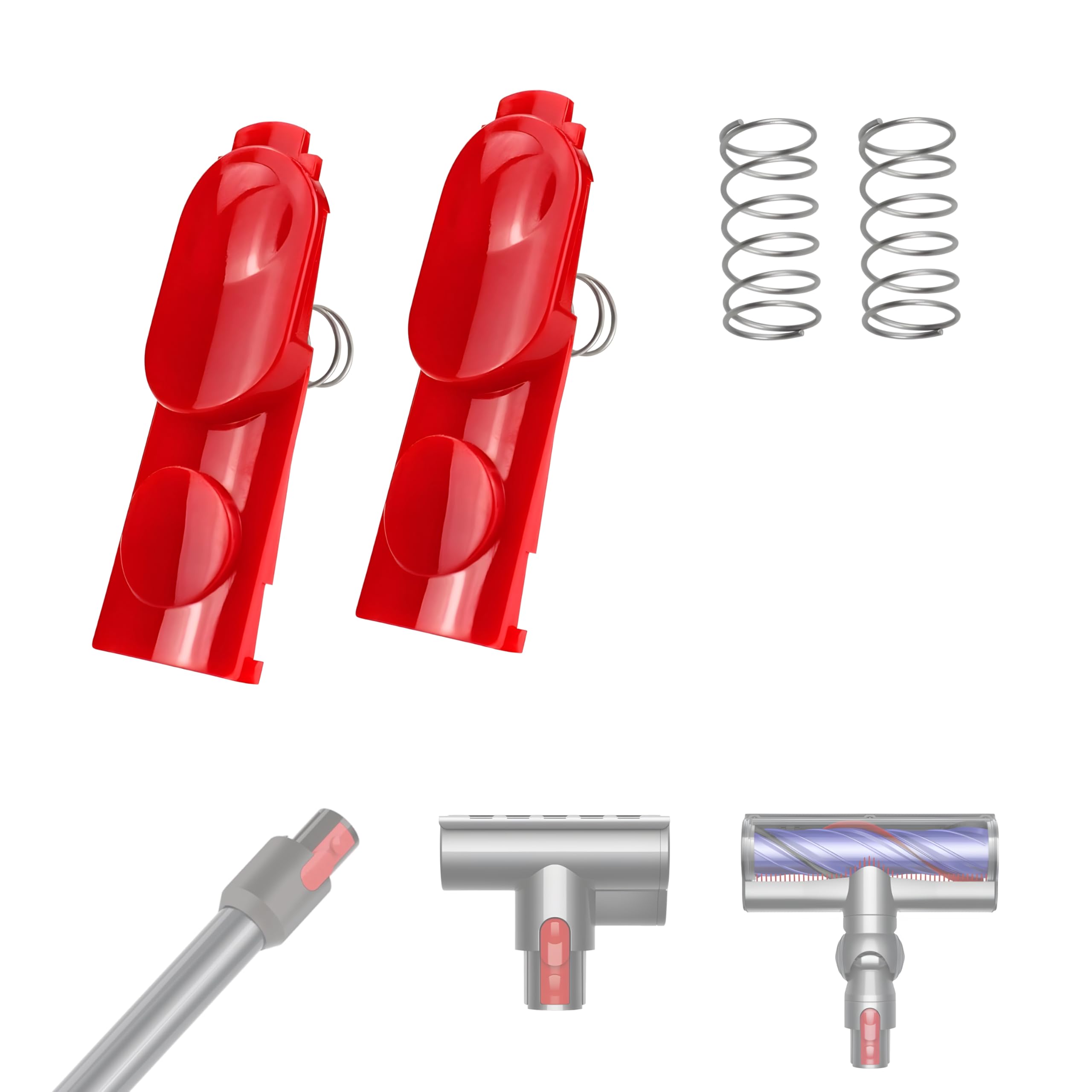 Zestaw 2 gałek blokujących, kompatybilne z odkurzaczem Dyson ze sprężyną do szczotki V10, V11, V8, V7 V15, części zamienne, rurki V10 i rurki Dyson V11, 2 szt