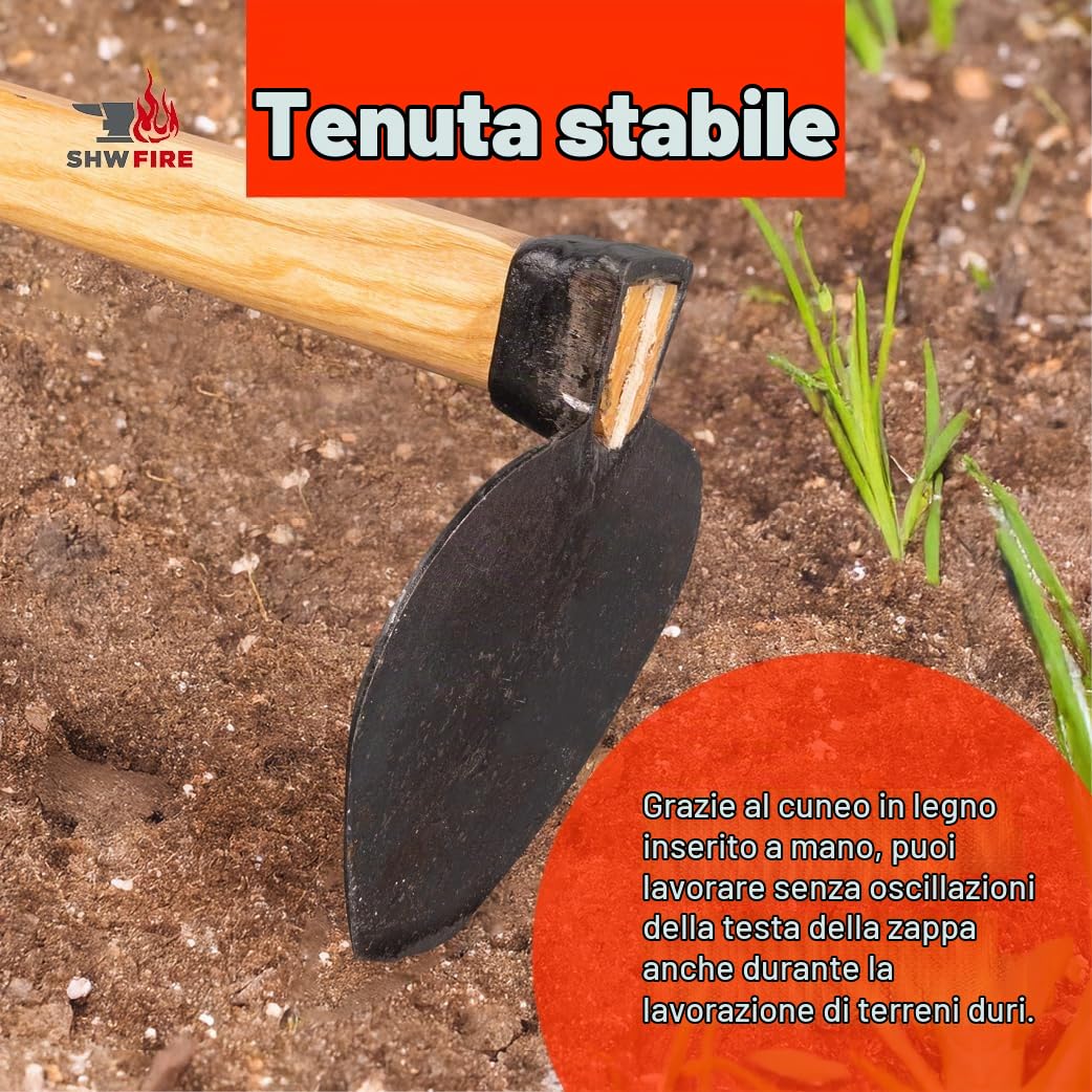 SHW-FIRE 59001 - Zappa da giardino a forma di cuore, larghezza 18 cm, in acciaio forgiato con manico in frassino lungo 135 cm