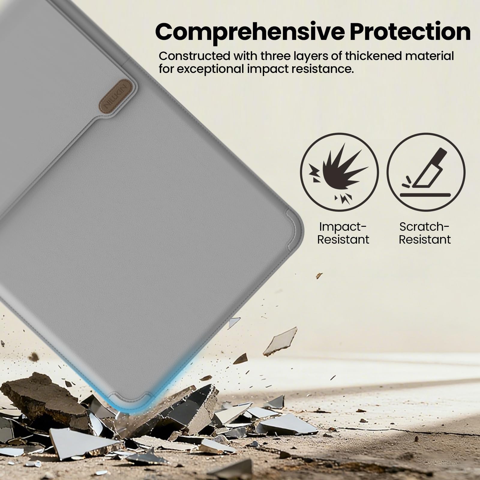 Nillkin Funda para portátil de 13 a 14 pulgadas con asa magnética, soporte ajustable y correa de mano, funda para portátil para MacBook Pro de 14 pulgadas/Huawei/Xiaomi/HP, gris
