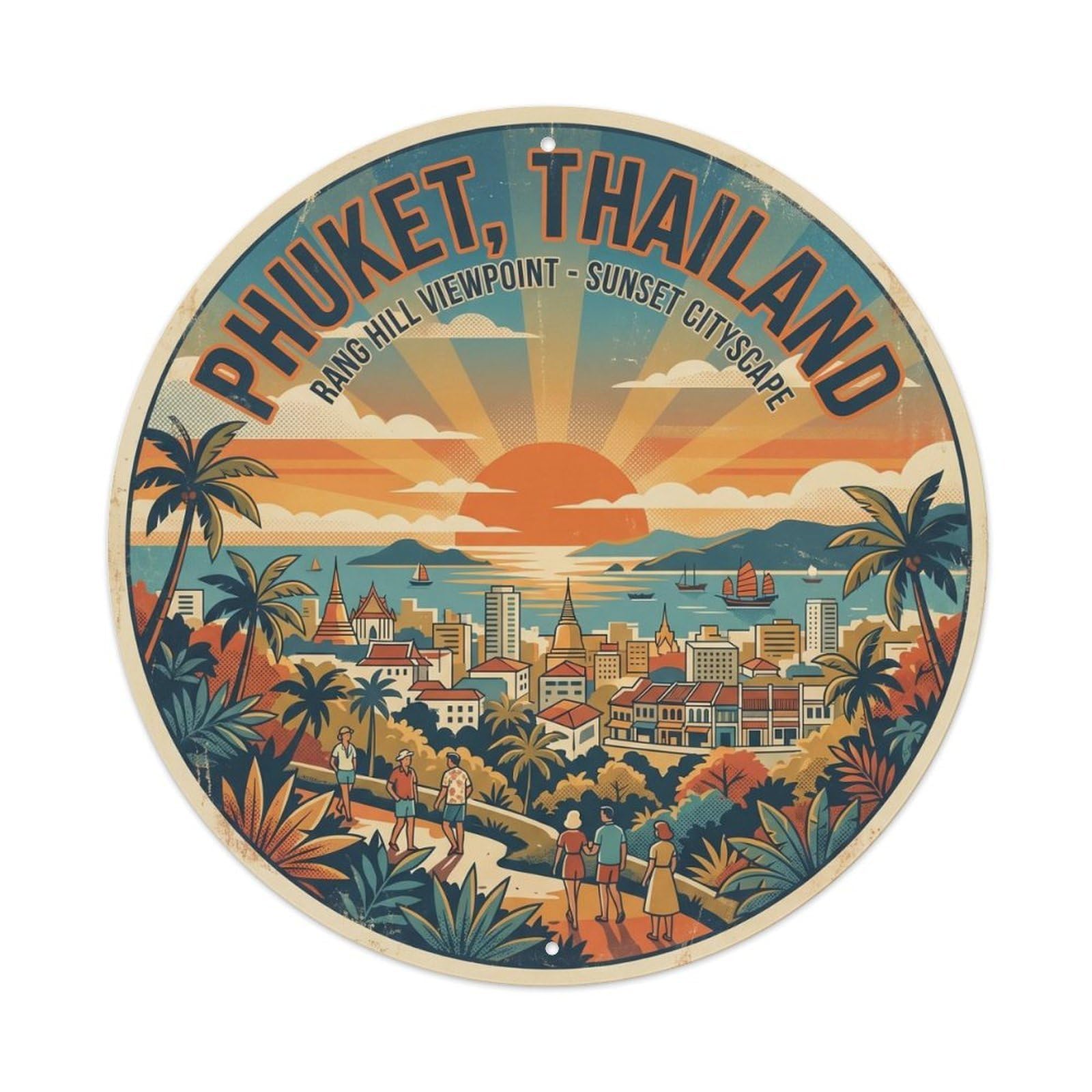 Phuket Rang Hill Coastal Town Mountain Island City Vintage Metal Tin Sign Plaque Wall Decor for Cafe, Club Bar, Office, Garden Metal Poster 8x8Inch