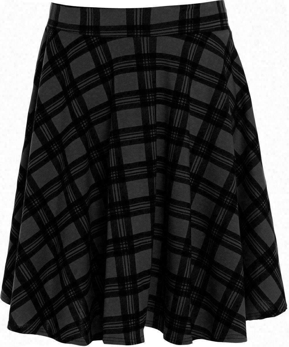 Fairy Boutique Women's Black Tartan Elasticated Waistband Soft Stretch Skirt Knee Length Fla Swing Skater Midi Skirt