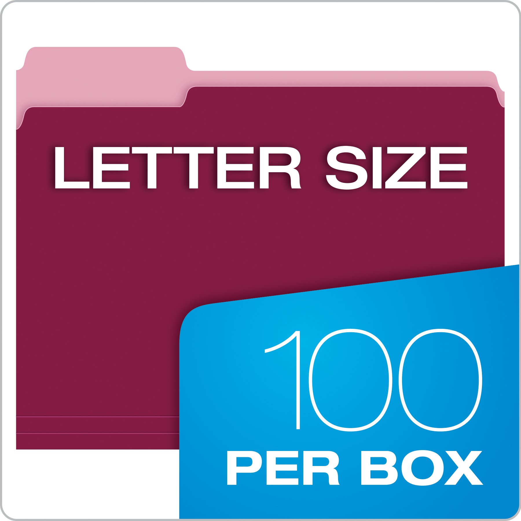 Two-Tone file dosya, 1/3 Cut Top Tab, Letter, Burgundy/Light Burgundy, 100/box