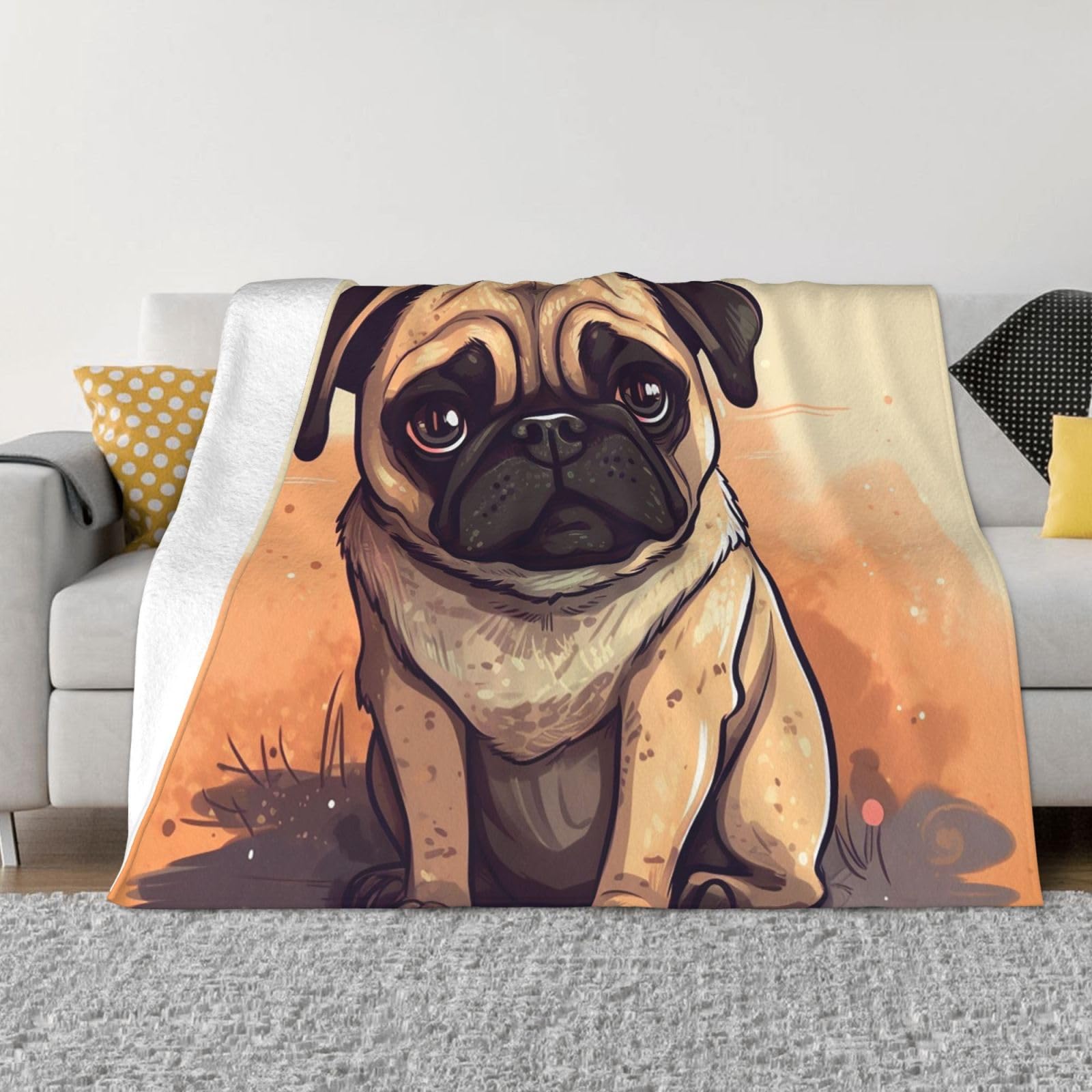 KLOPH Pug Cartoon Throw Blanket 50"x40" Flannel Fluffy Warm Blanket for Couch, Reversible Plush Blankets for Bed, Comfy Fuzzy Blanket for Sofa, Plush Lightweight-Blankets for All Season