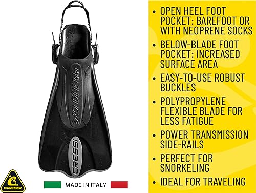 Miniatura 4 de Cressi SAF Short Adjustable Open Heel Swim Fins - Lightweight Easy-Kick Blade for Snorkel Gear, Secure Heel Strap Diving Fins