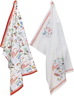 Boston International Tea Towels Rosanne Beck State Collection Set of 2 Soft & Absorbent Reusable Cotton Dish Cloths, 28" x 18", Maine