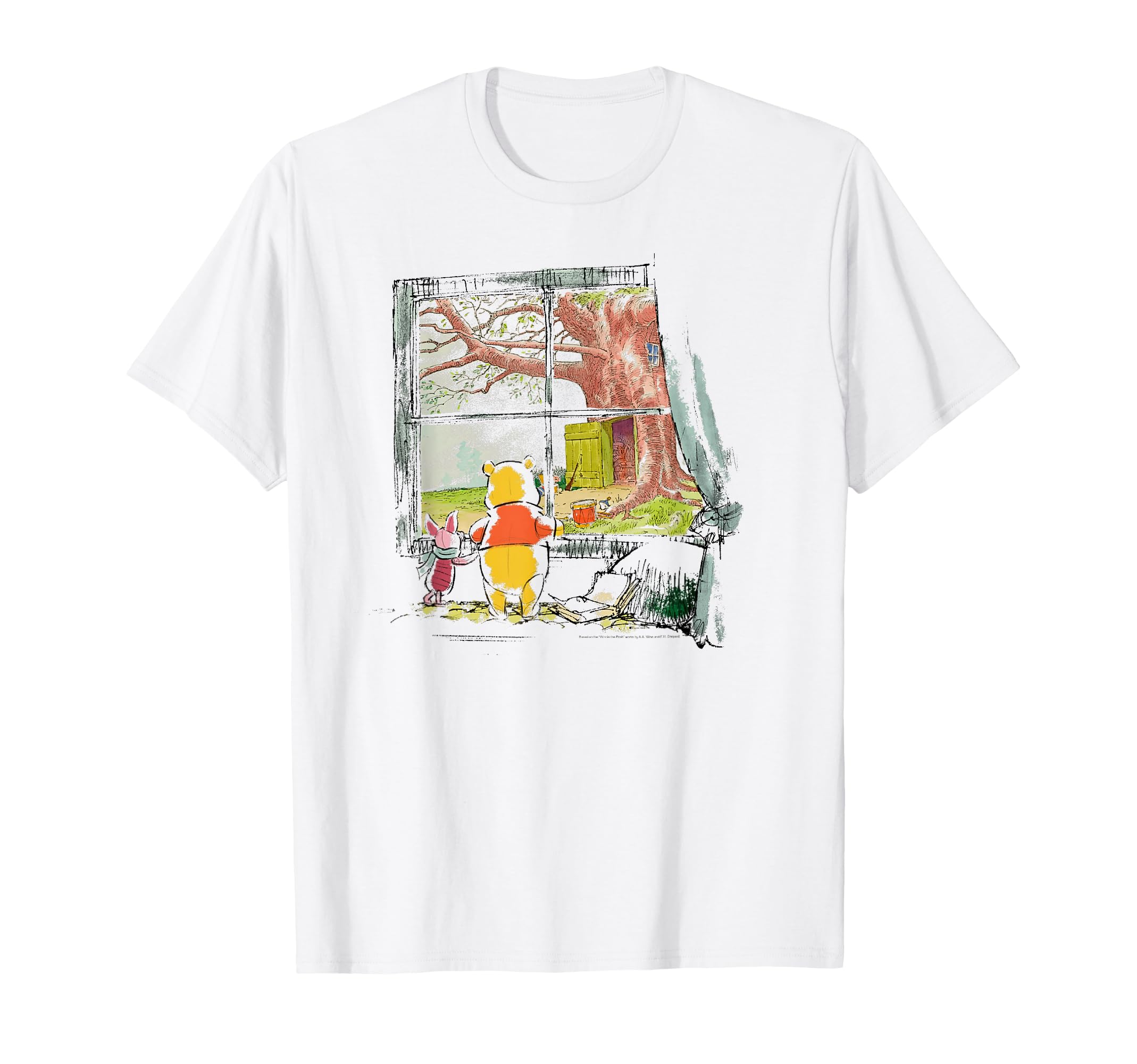 Disney Winnie The Pooh Piglet and Pooh Window Sketch T-Shirt
