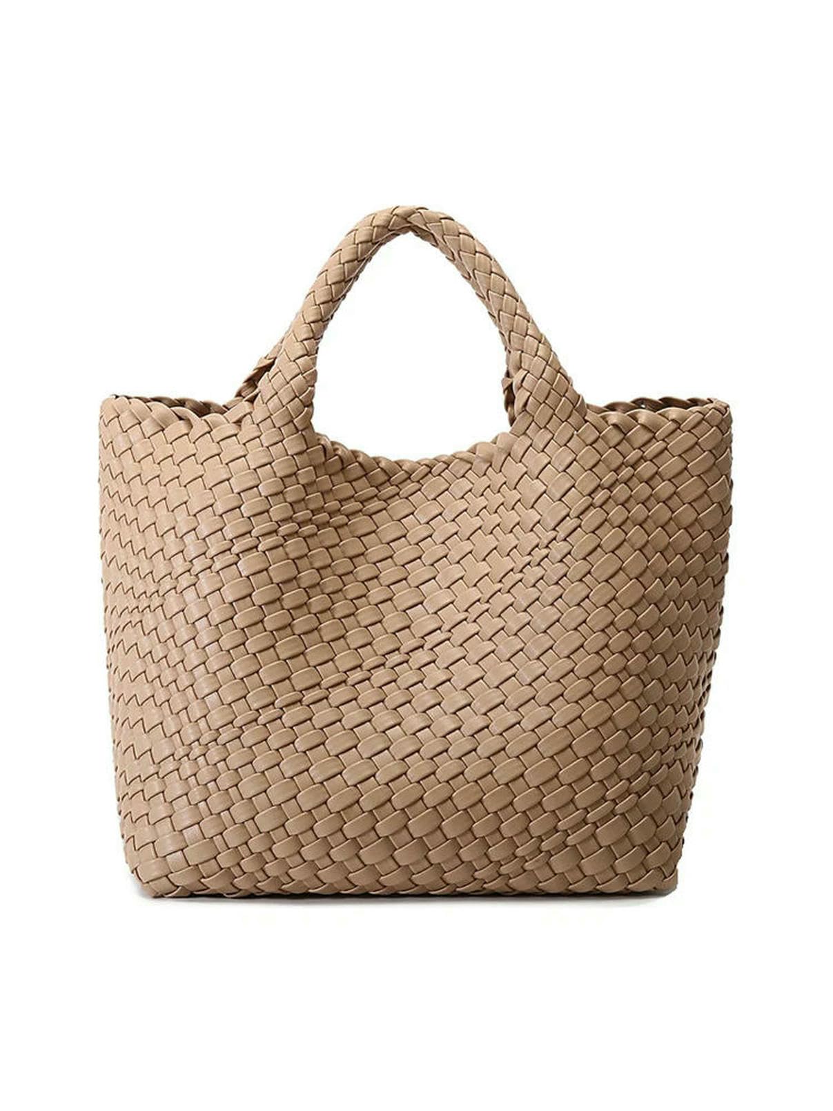 Borsa Paglia A Tracolla Intrecciata Fatta Mano per Donne Borse da Viaggio Grandi in Spiaggia E Secchio Cesti-Bianco