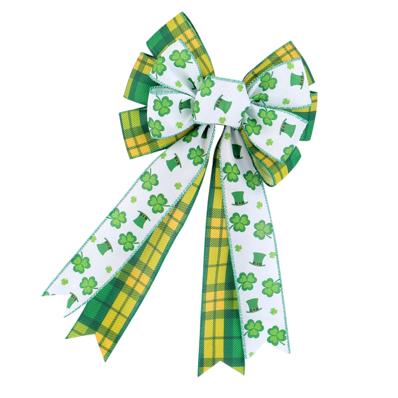 Buxuaaaa Irish Holiday Bowknots Accessory for Wreath Outdoor Decorations Large Green and White Burlap Clovers Bowknot Polyester Bowknot