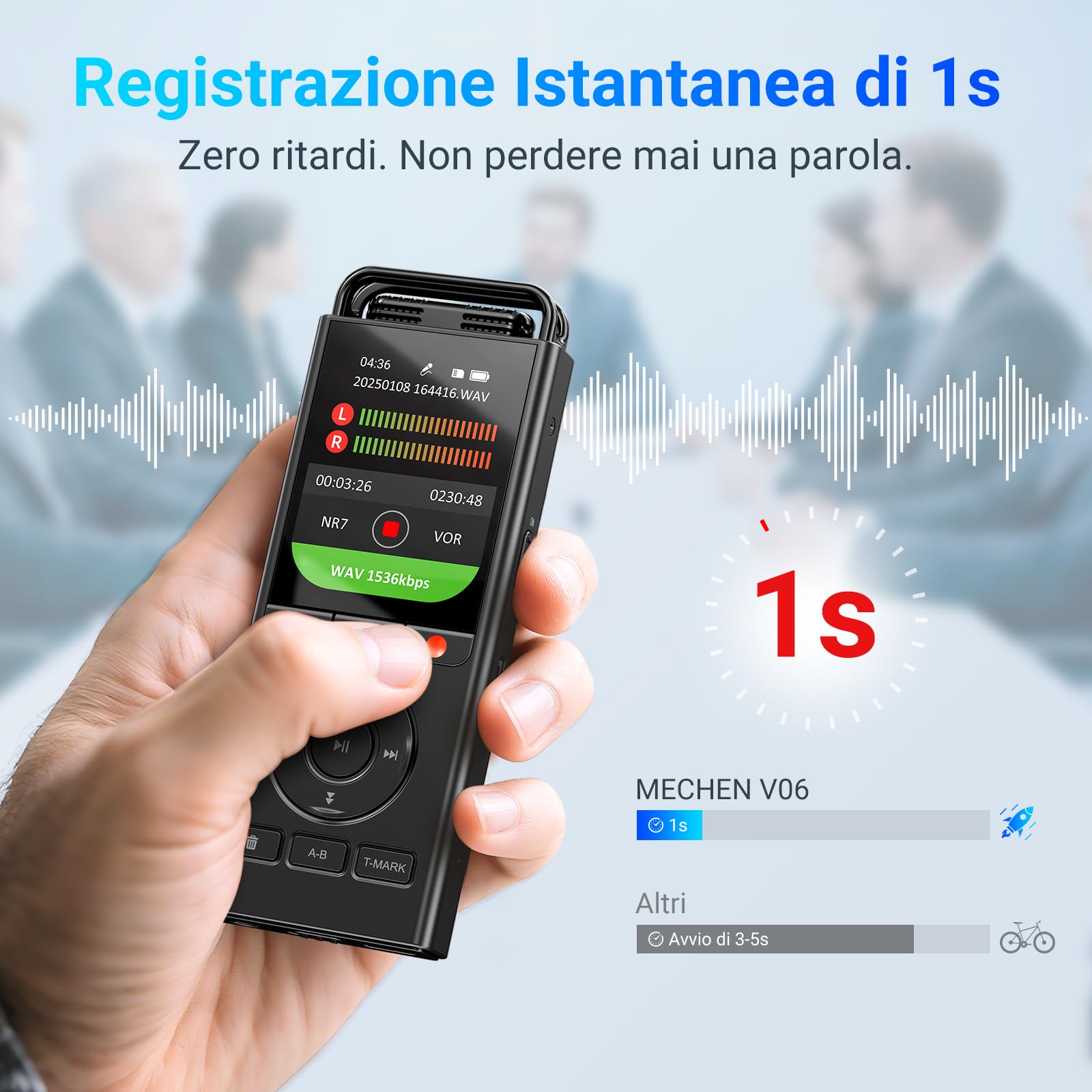 MECHEN 144 GB Registratore Vocale Digitale, Registratore Vocale Attivato con Tempo di Registrazione 10.000 h, Audio HD 3072Kbps, Riduzione del Rumore, Modalità Prima, Password e Riproduzione (V06)