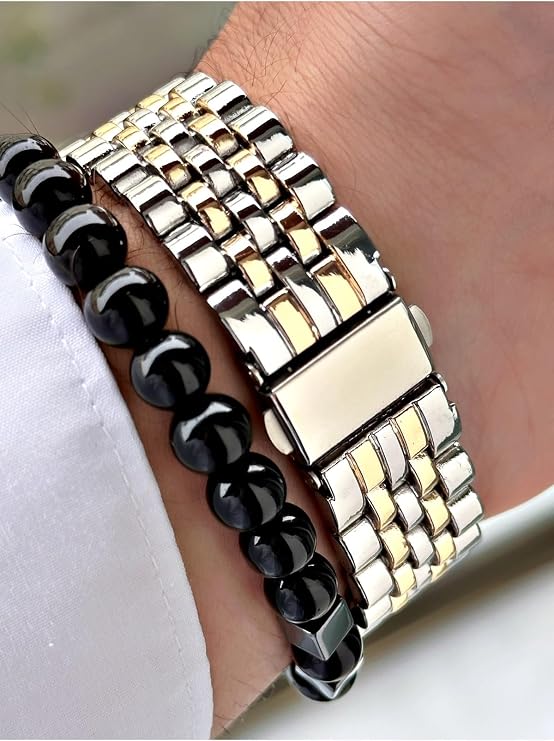 Özel Serisi Lüks Metal Kordon Roma Rakamlı Erkek Kol Saati, Beyaz Sarı, 44 mm
