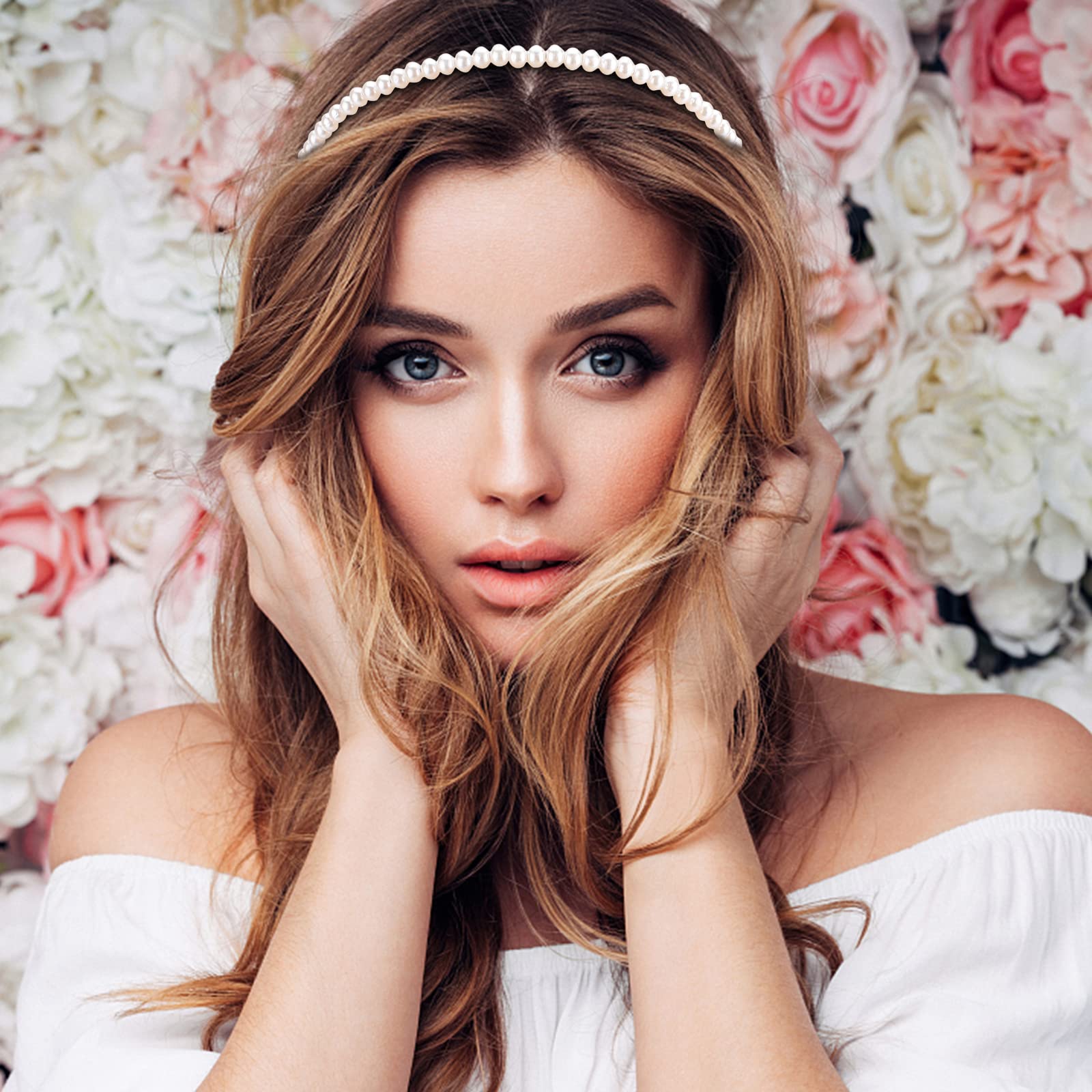 Accesorios para el cabello con cuentas brillantes de diamantes de imitación de perlas blancas: 6 diademas, aros para el cabello para mujeres, niñas - diademas para mujer de moda 4