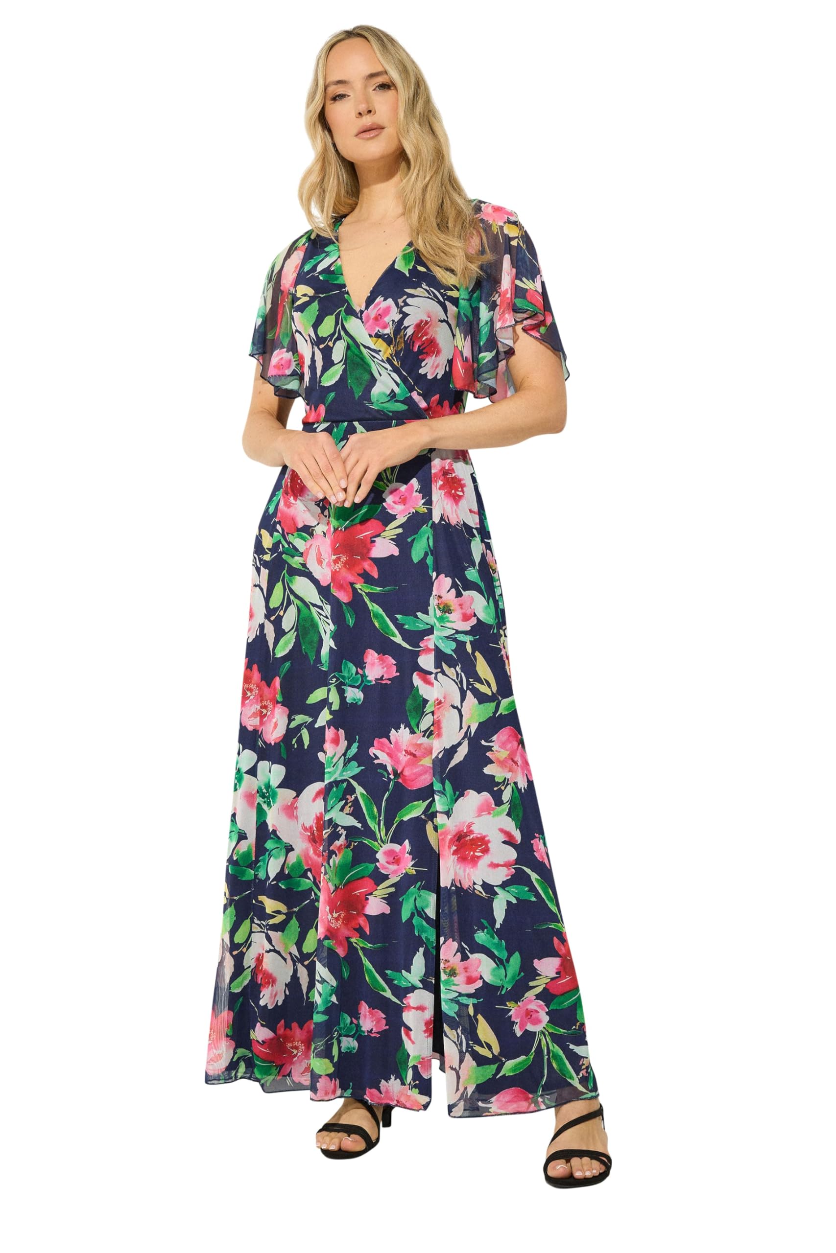 Long Tall Sally Women's Dark Navy Tall Floral Mesh Maxi Dress In | Size: 14