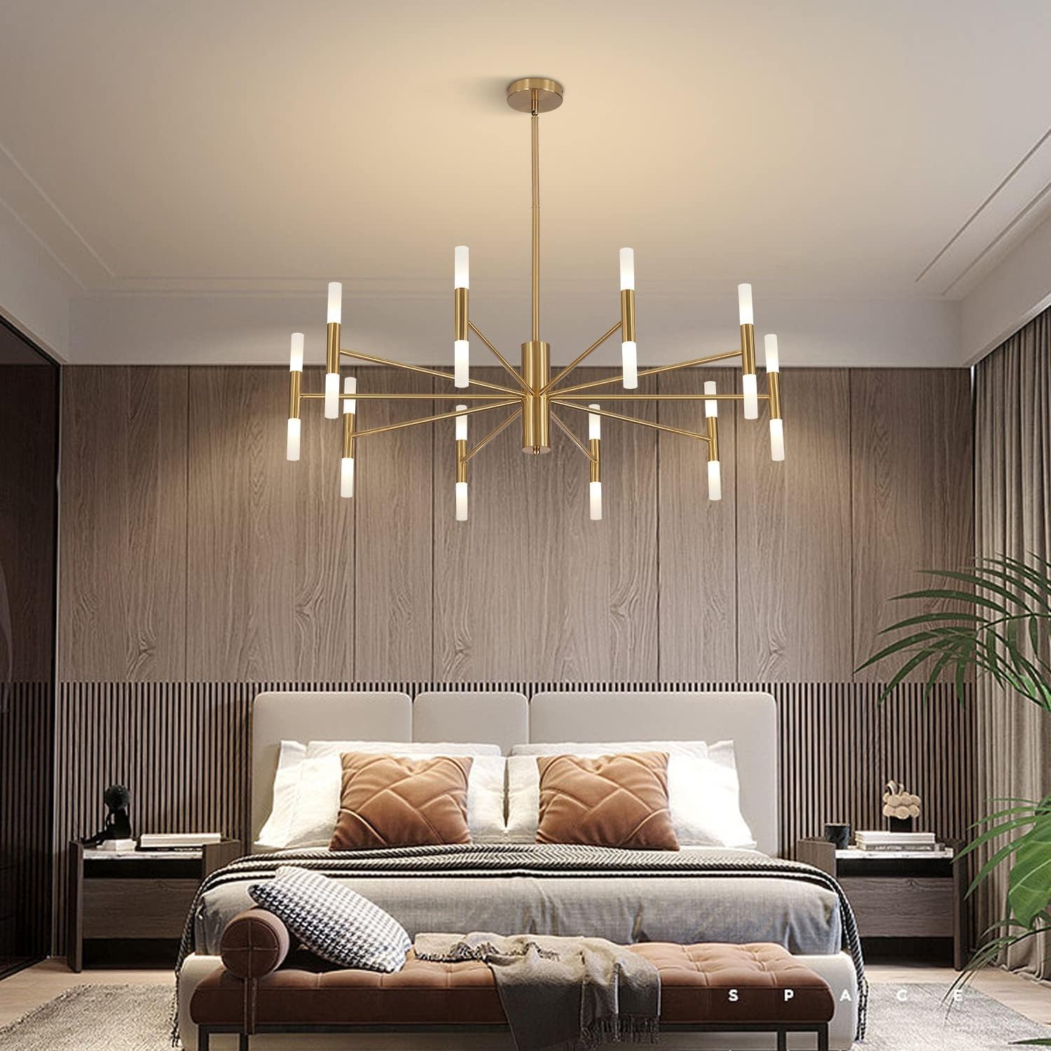 KCO Lighting Lampadario moderno della metà del secolo Lampadario d'ottone Lampadario d'oro Lampadario d'epoca per la camera da letto Lampadario Sputnik a filo soffitto Grandi lampadari