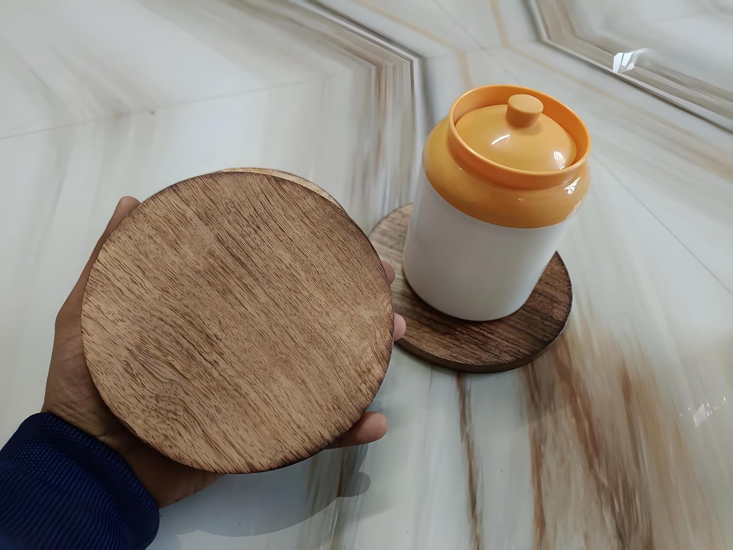 Wooden Trivet Set for Hot Plates and Kitchen Counter, Pack of 4, Large