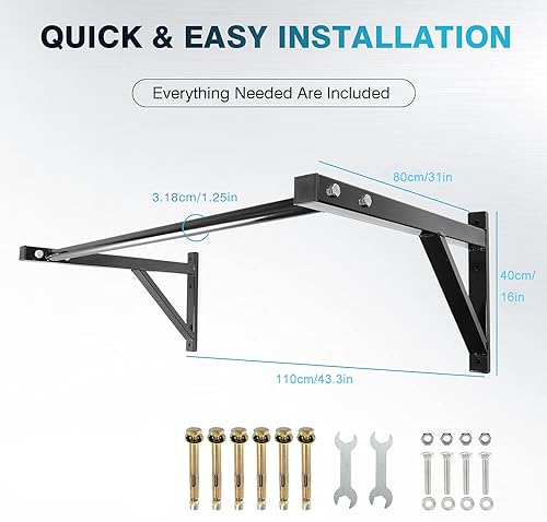Miniatura 4 de IRONWALLS Barra de dominadas montada en la pared, gimnasio en casa, capacidad de 500 libras, barra de hierro resistente, barra de entrenamiento