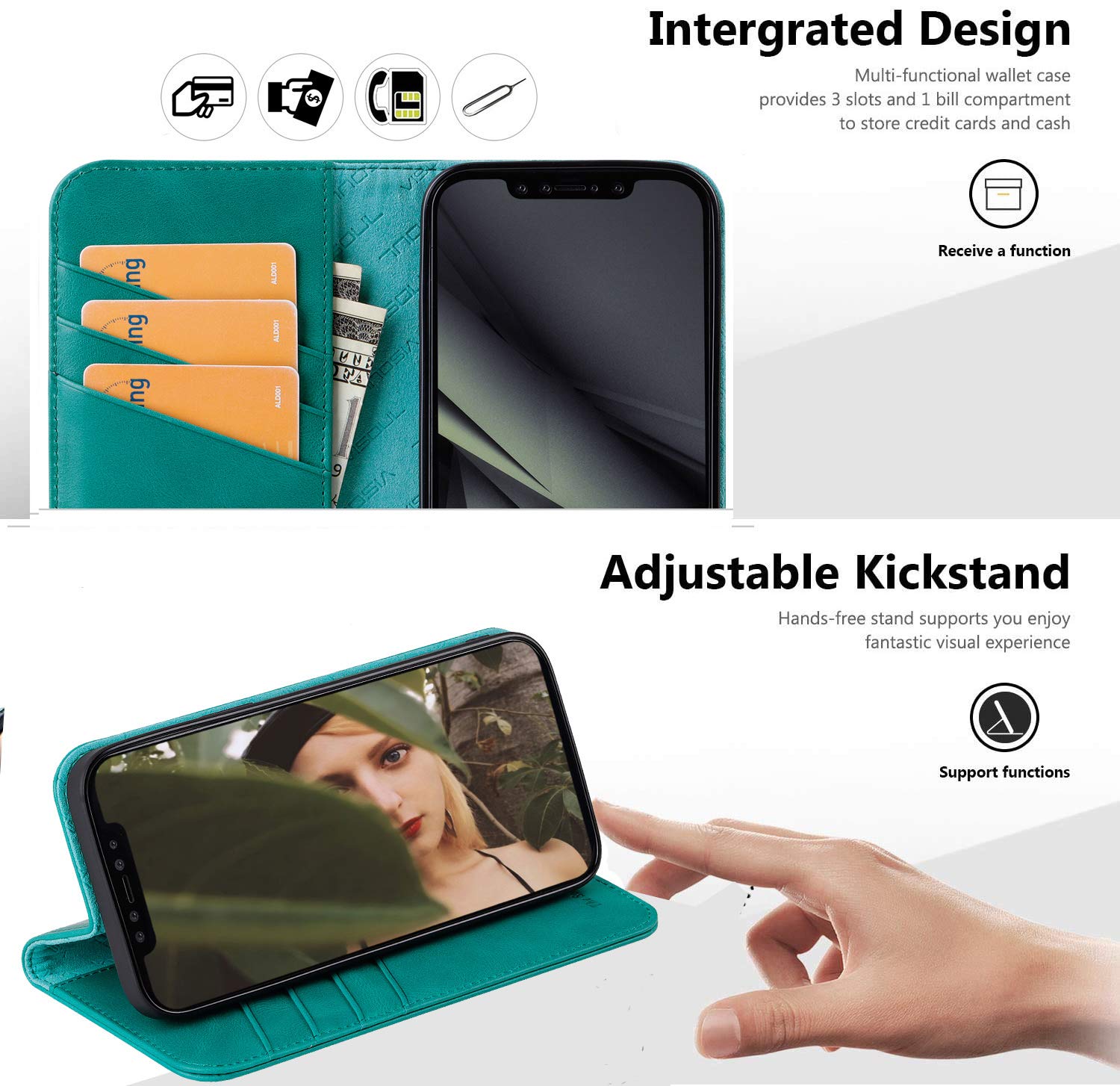 VISOUL Custodia per Apple iPhone 14 PRO, Cover Vera Pelle Portafoglio
