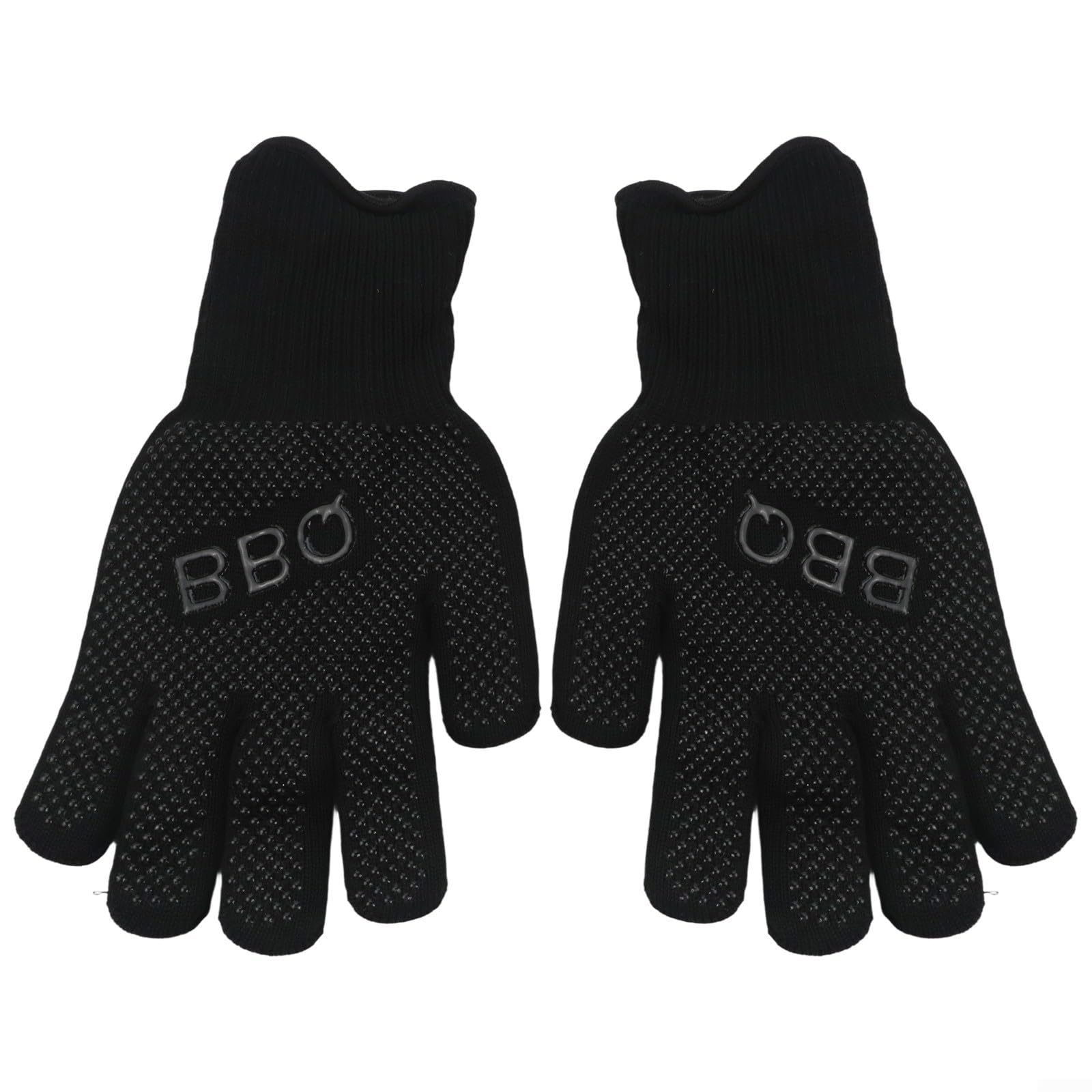 LatoYard 500ยฐC Heatproof BBQ Gloves with Non-Slip Silicone Grip, 32cm Long Fire Resistant Oven Mitts for Grilling Cooking Baking, Safe Kitchen(Black)