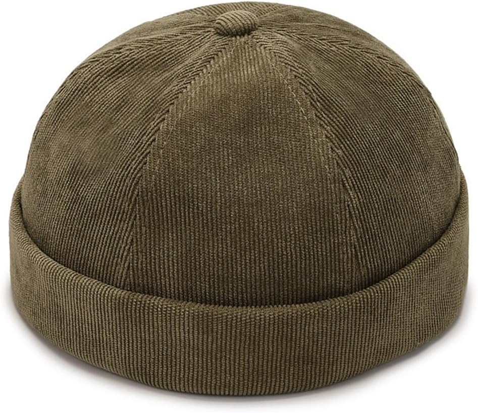 Corduroy Brimless Hat for Men Women Sailor Docker Cap Cuff Harbour Beanie Hat