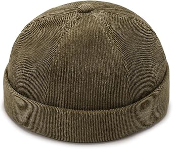 Corduroy Brimless Hat for Men Women Sailor Docker Cap Cuff Harbour Beanie Hat
