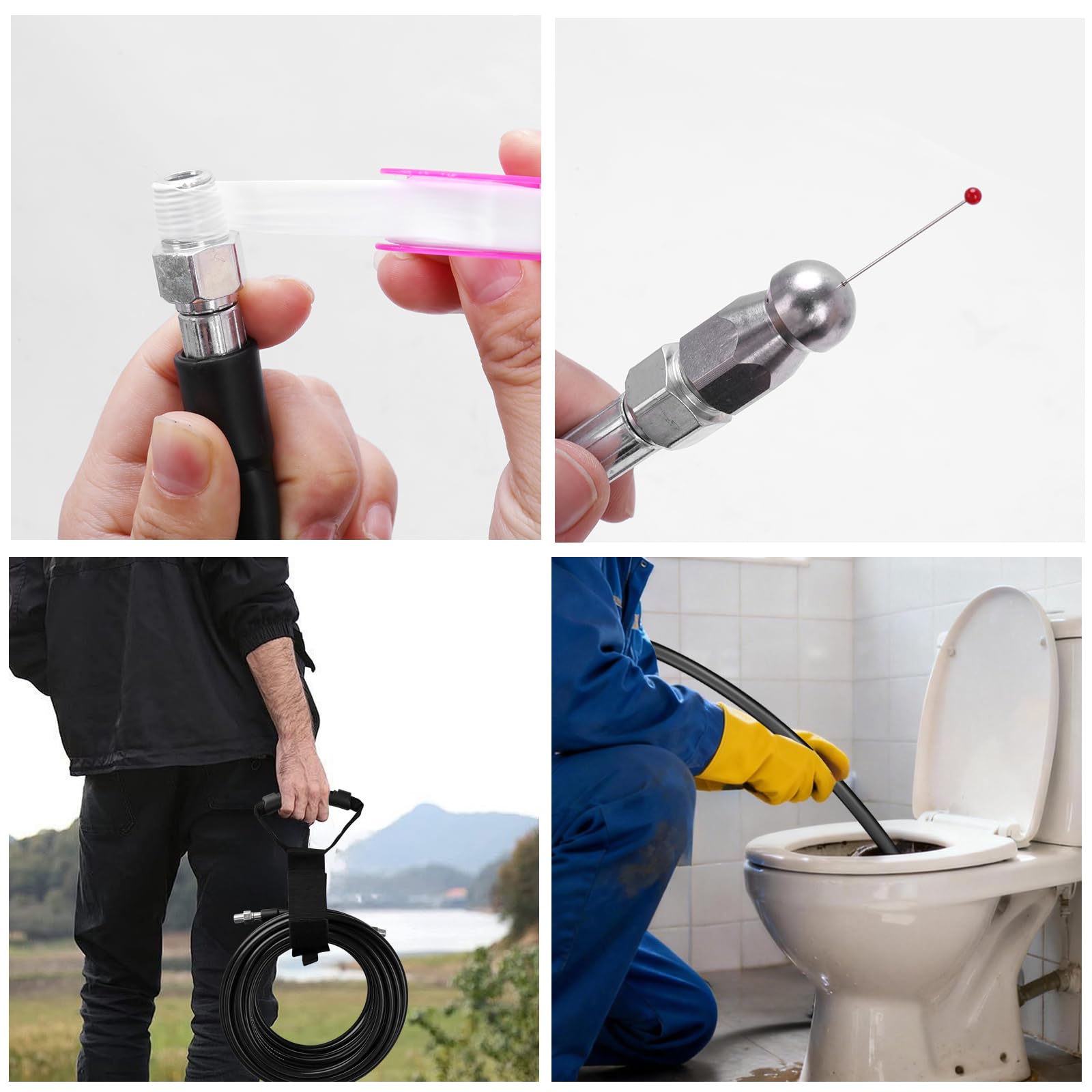 15M Tubo per Idropulitrice, 180Bar 60°C Sturatubi per Idropulitrici, Sonda Sturatubi Compatibile con Karcher K2-K7, Include 2 Adattatori, 3 Ugelli Ugelli Rigidi, 1 Rotanti, 2 Chiave e 2 Nastro Teflon