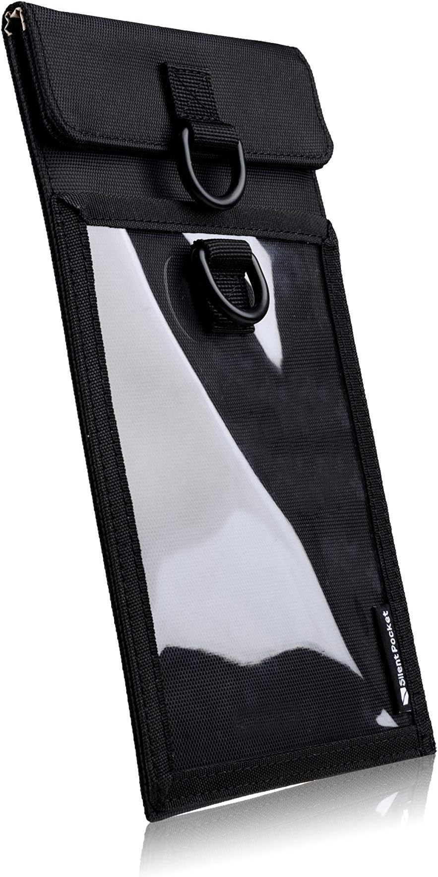 SLNT Lock Out Tag Out Locking Cell Phone Faraday Sleeve with - Weatherproof Nylon, LOTO Signal Blocking Device Shielding for Most Phones, Keyfobs - Privacy & Anti-Hacking (Black, Medium)