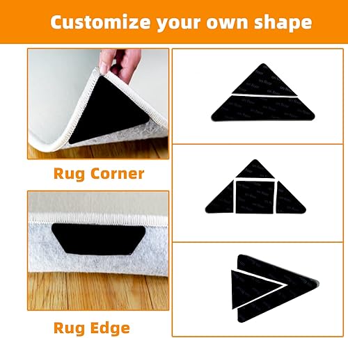 Miniatura 4 de Cinta para alfombra, 16 piezas de cinta antideslizante para suelos de madera dura y azulejos, reutilizable y lavable, agarre para alfombras de área,