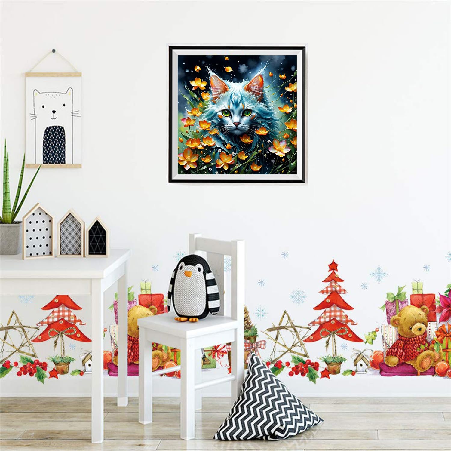 NAIMOER Diamond Painting – Fluffy Katze Motiv (30x40 Cm) Als DIY Kunst Set Für Zuhause, Kinder & Erwachsene