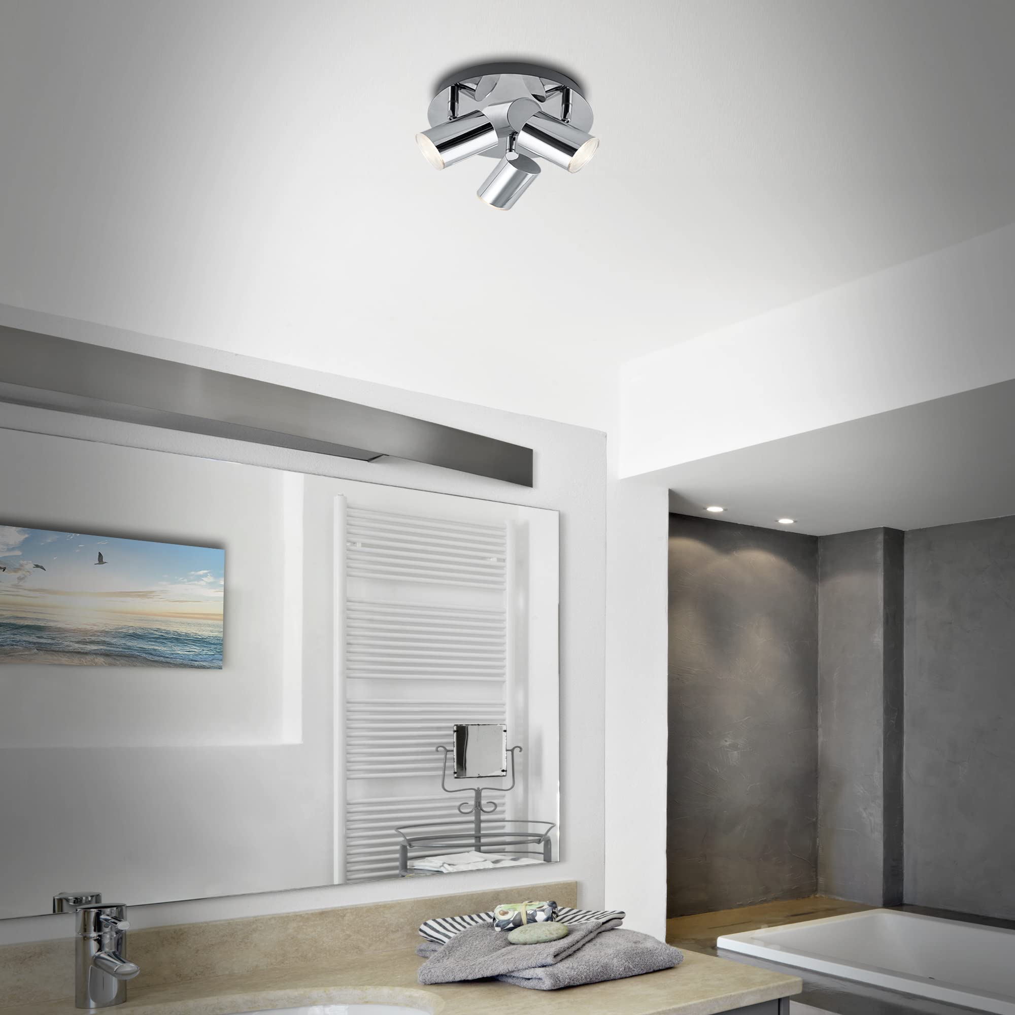 Briloner - Foco de techo, iluminación de baño, lámpara de baño, lámpara de techo, proyector orientable e inclinable, 3x LED/GU10, IP44, cromado, 210 x 112 mm (DxH)