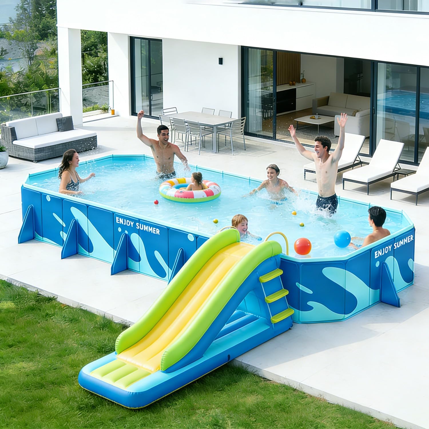 13FT Foldable Non-Inflatable Pool, Hard Plastic Shell Swimming Pool & Ball Pit for Kids, Adults & Pets, Anti-Slip Durable Portable Design for Indoor, Outdoor & Backyard Use, Easy to Store