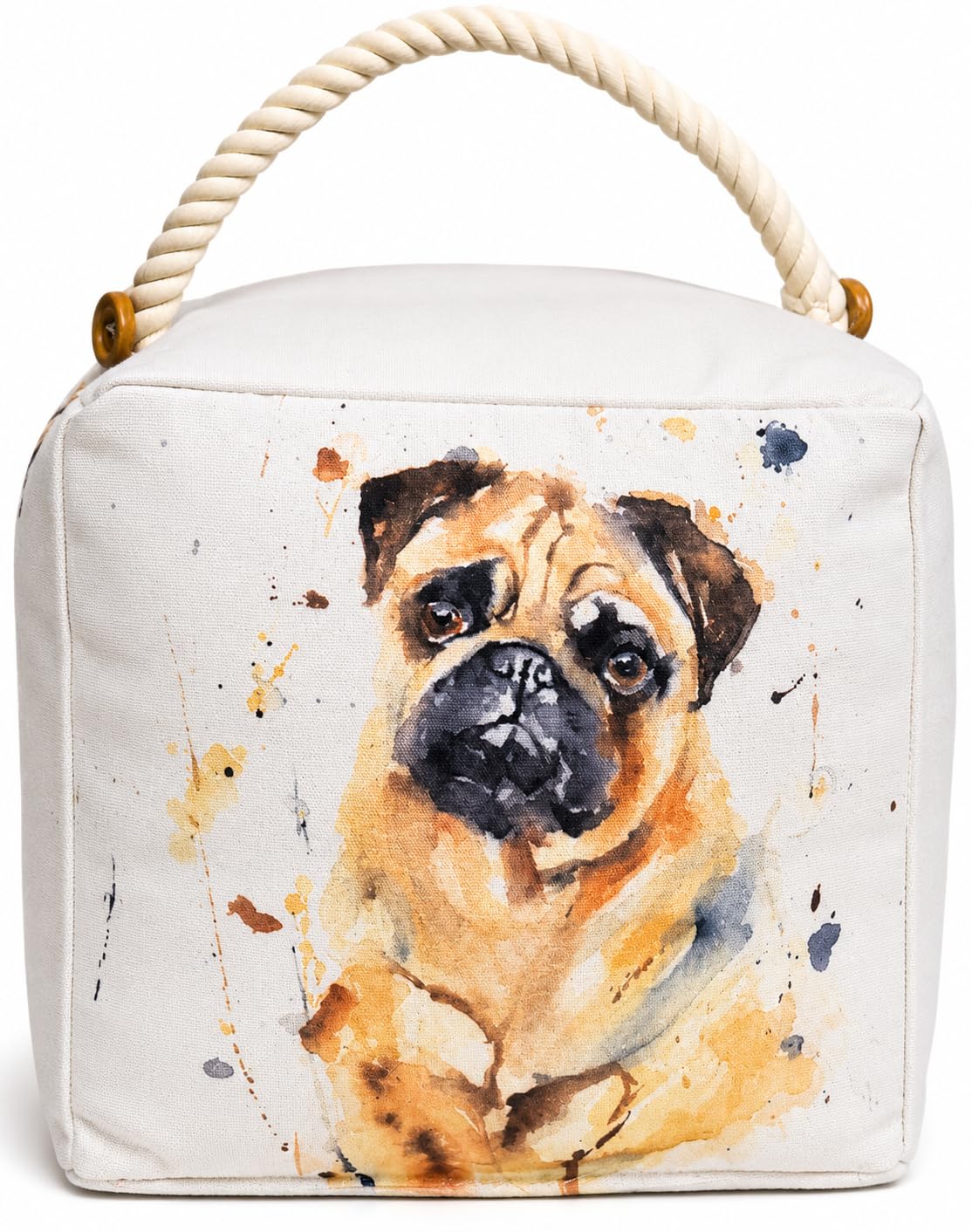 Pug Doorstop Cube | Weighted Fabric Door Stop | Decorative Pug Dog Door Stop with Rope Handle | 18 x 18 x 18 cm | Home Décor & Gift