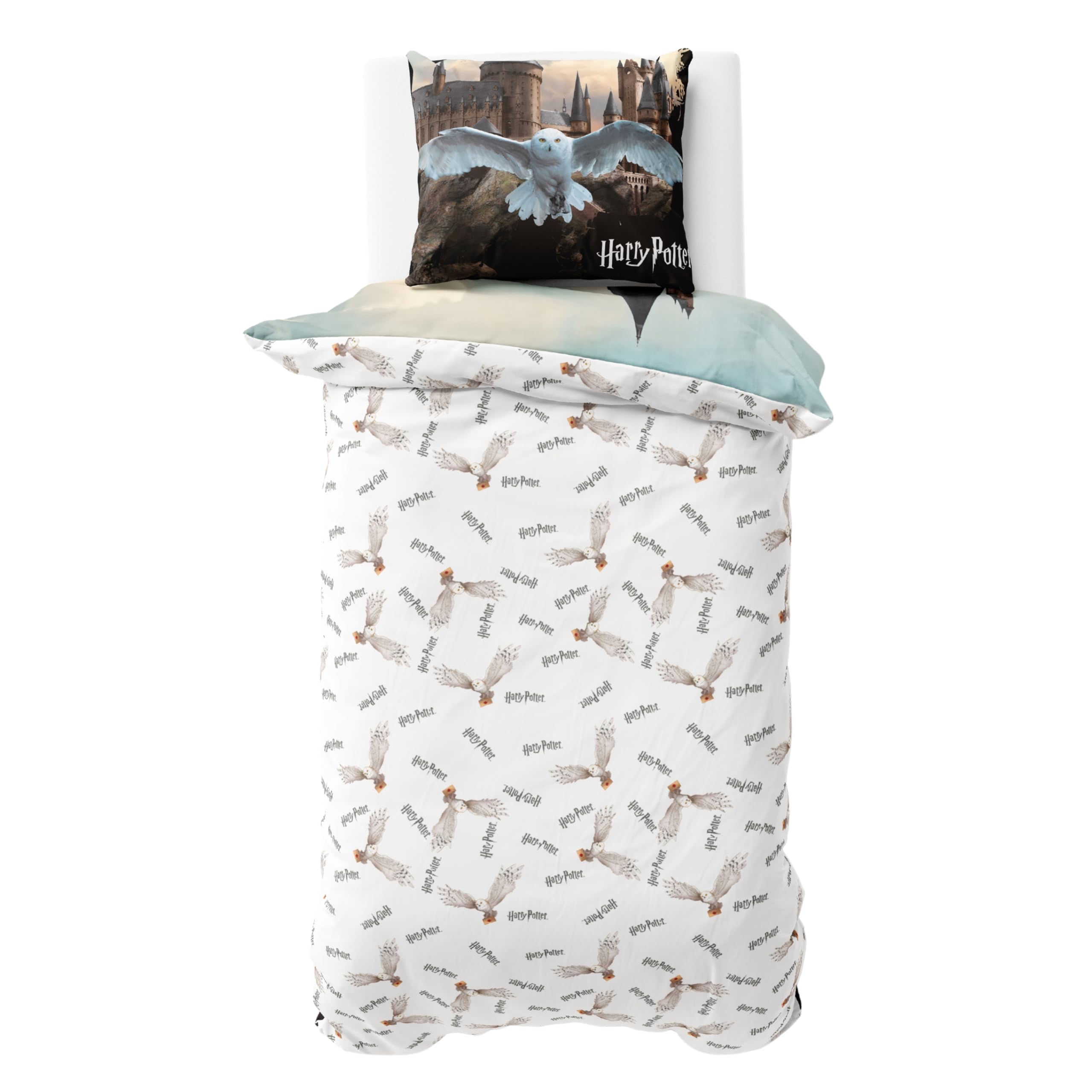 Harry Potter - Juego de ropa de cama (140 x 200 cm, algodón, 1 funda de almohada de 63 x 63 cm y funda nórdica de 140 x 200 cm), diseño de búho Hedwig