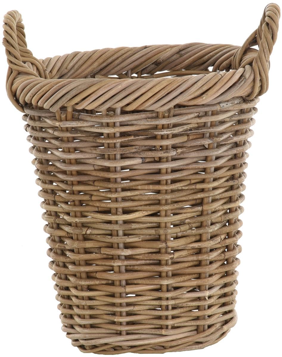 Set / 2 Rattan Pflanzkorb Grau Rund Übertopf geflochten mit Griffen Garten Pflanzen Deko-Korb Bepflanzen (Ø 32 mit Zopfrand)