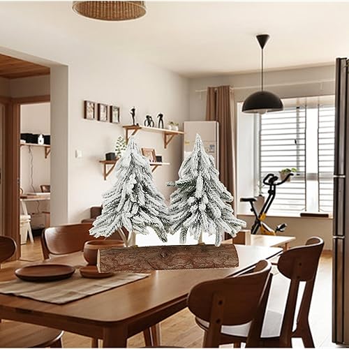 Miniatura 6 de Wolfyty Mini árbol de Navidad de mesa, árbol de Navidad artificial de nieve, 2 piezas conectadas de 7.87 pulgadas, árbol de Navidad de pino