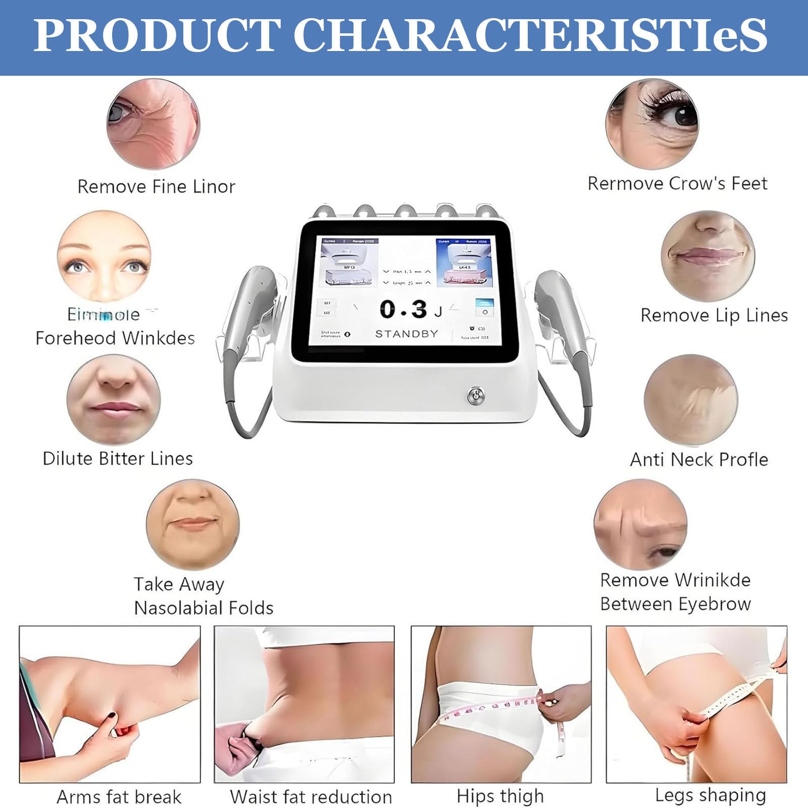 Máquina reafirmante HIFU 7D profesional para el cuidado y rejuvenecimiento facial y corporal. Efecto lifting, tonifica, reafirma y elimina arrugas. Ideal para uso doméstico o en salón de belleza