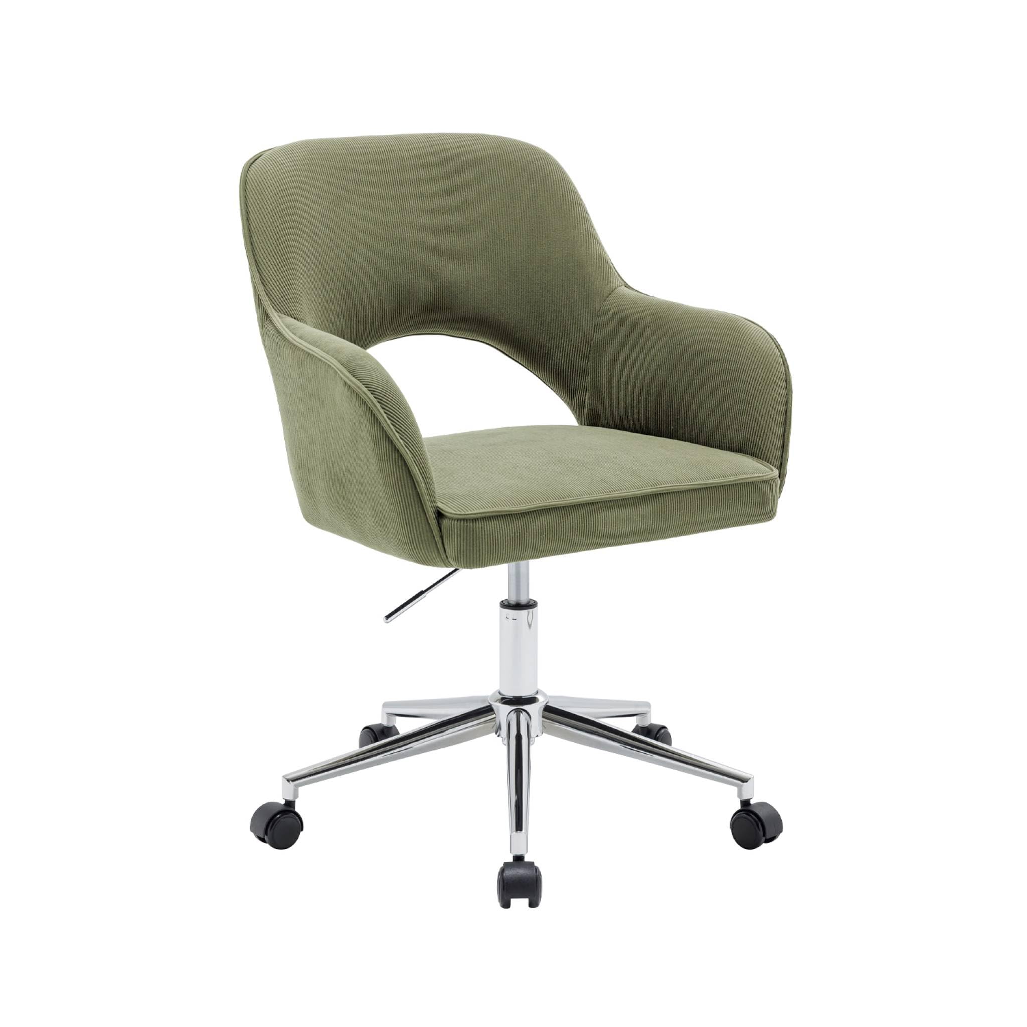 sweeek - Sedia da ufficio con ruote in velluto a coste Kaki con base cromata. L 60 x P 62 x H 89/99 cm