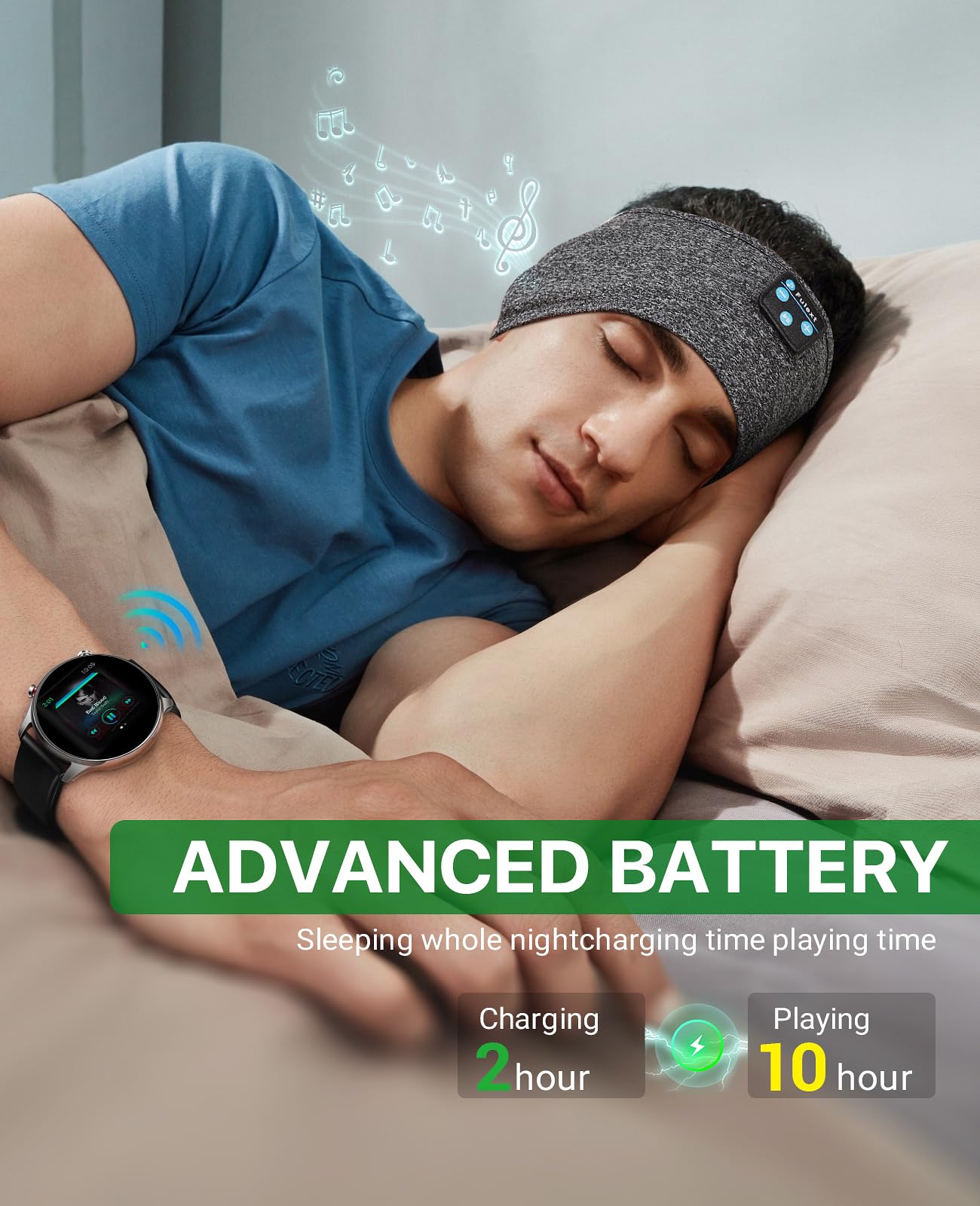 Fulext Cuffie per dormire Bluetooth, morbide ed elastiche, comode, con fascia Bluetooth, per uomini, donne, adolescenti, Natale, festa della mamma, compleanno - Vista 6