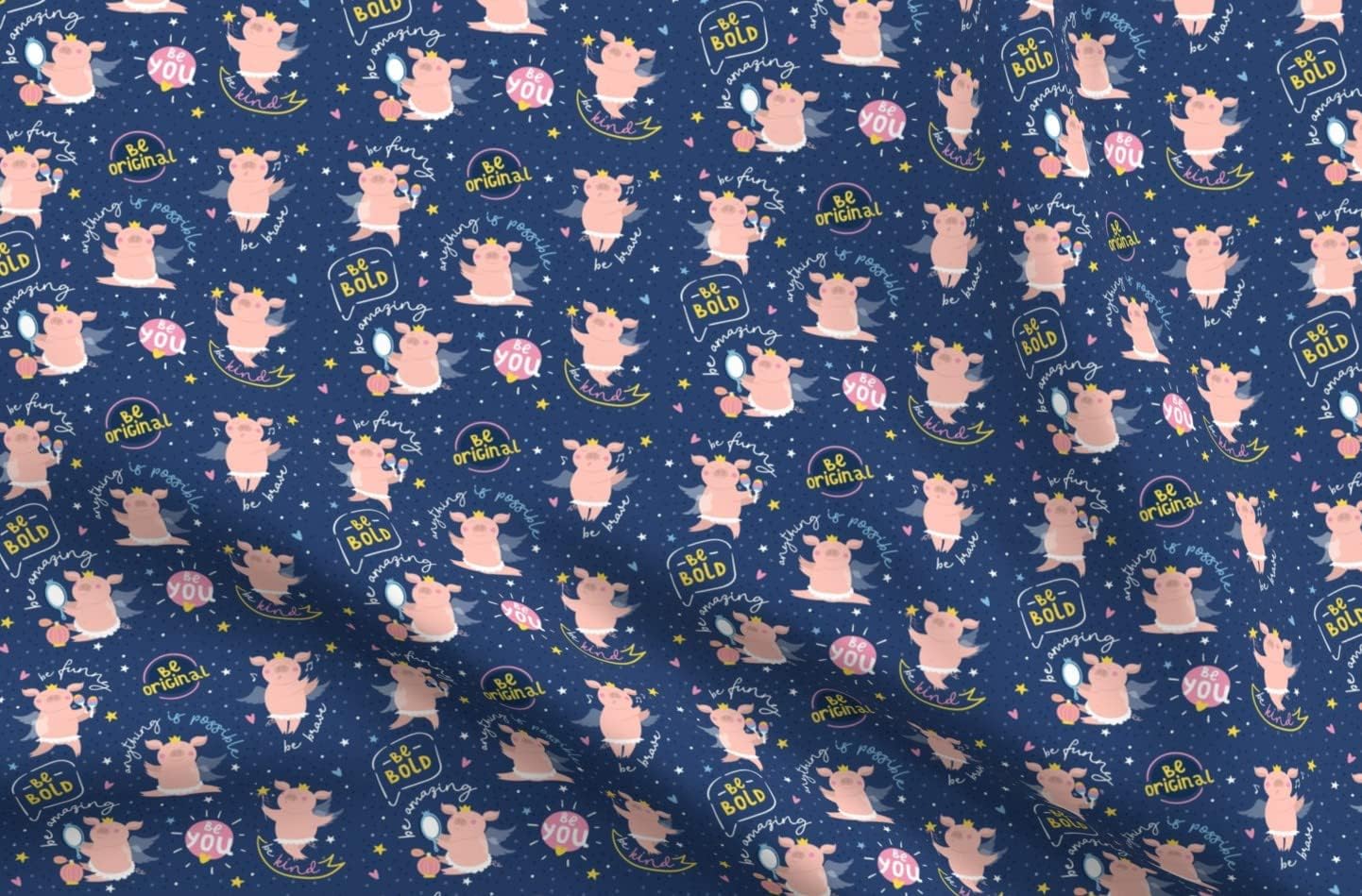 Spoonflower Fabric - Dots Dark Pig Princess Dance Affirmation Dancing Printed on Minky Fabric by The Yard - Sewing Baby Blankets Quilt Backing Plush