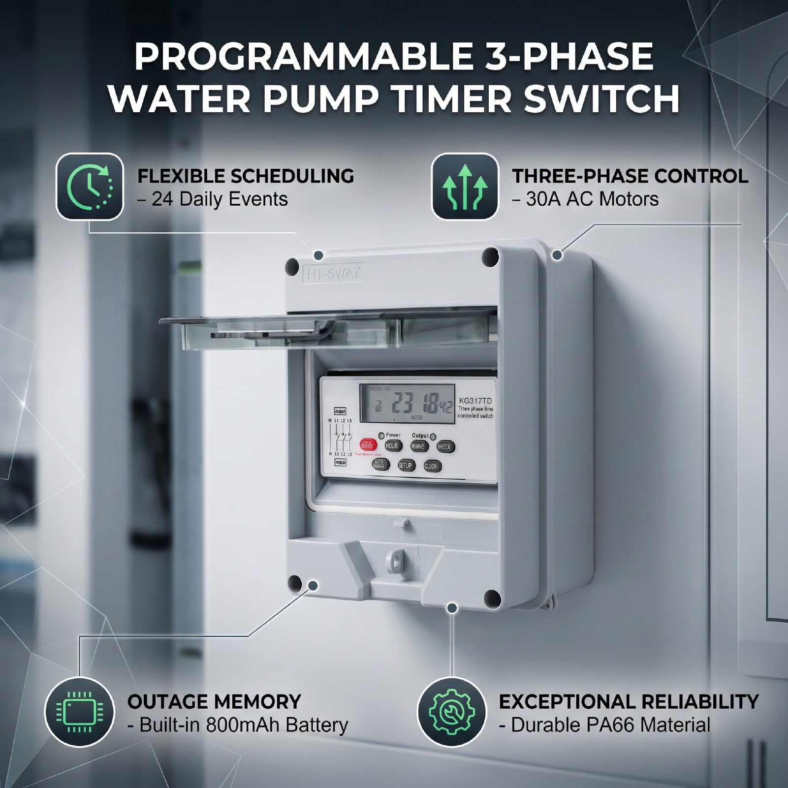 FTVOGUE Minuterie de Pompe à Eau, Rail DIN triphasé Programmable
