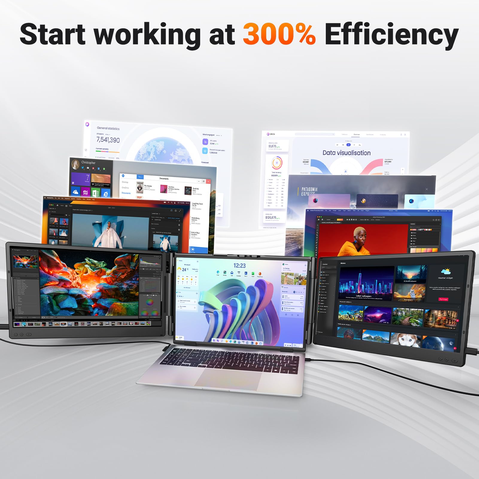 Cevaton Laptop Bildschirm Erweiterung, 14 ”FHD 1080p IPS Tragbarer Monitor für 13-16,1", Stecker und Spielen Sie Laptop-Monitor, Laptop-Bildschirmverlängerung kompatibel mit MAC, Siegen, Dex, Chrome