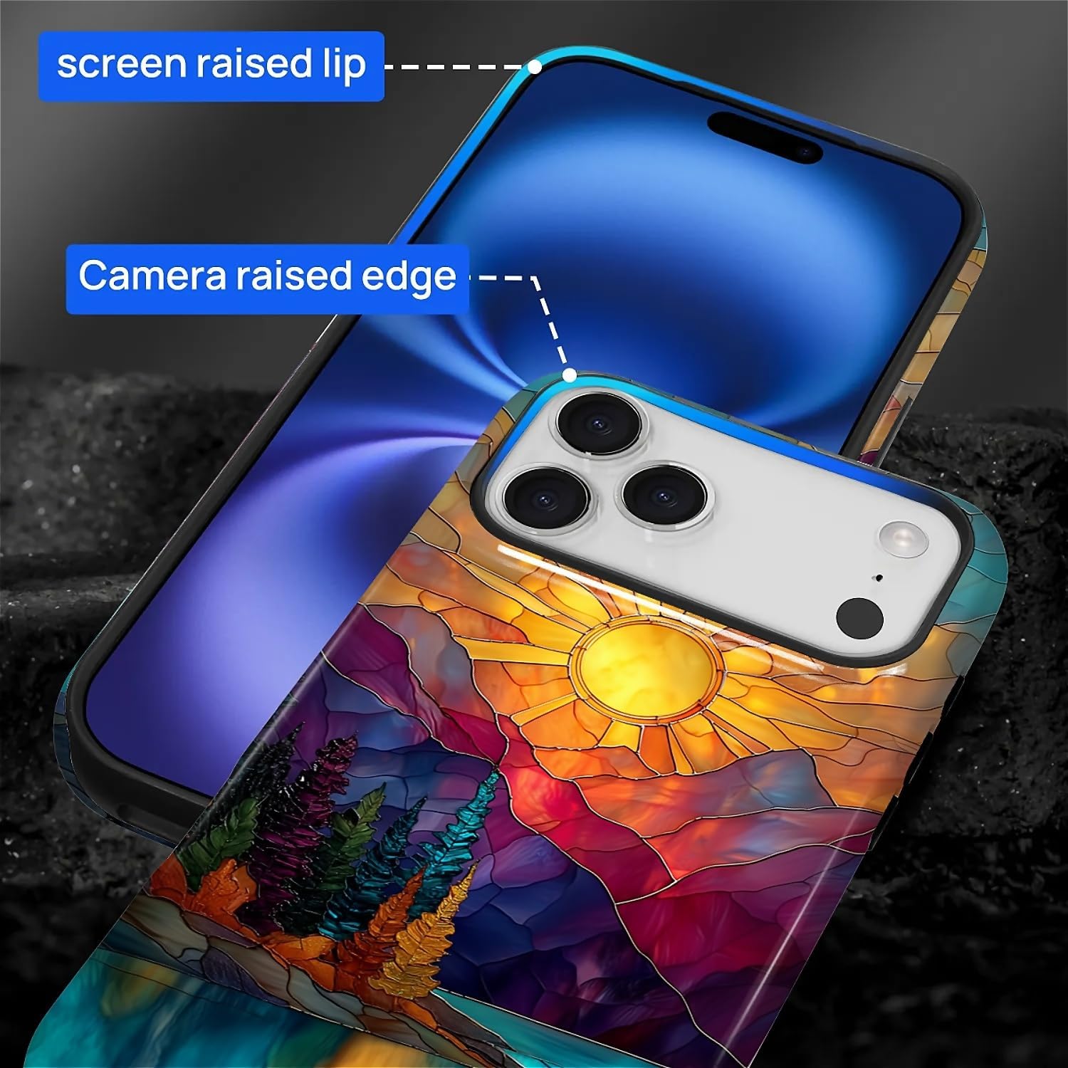 DAIZAG Case for iPhone 17 Pro Max,Mountain Range Sunrise Stained Glass Full-Body Design Hybrid Dual Protection Soft TPU Hard PC Shockproof Scratch-Resistant Protective Cover Phone Case for Men Women - Image 6